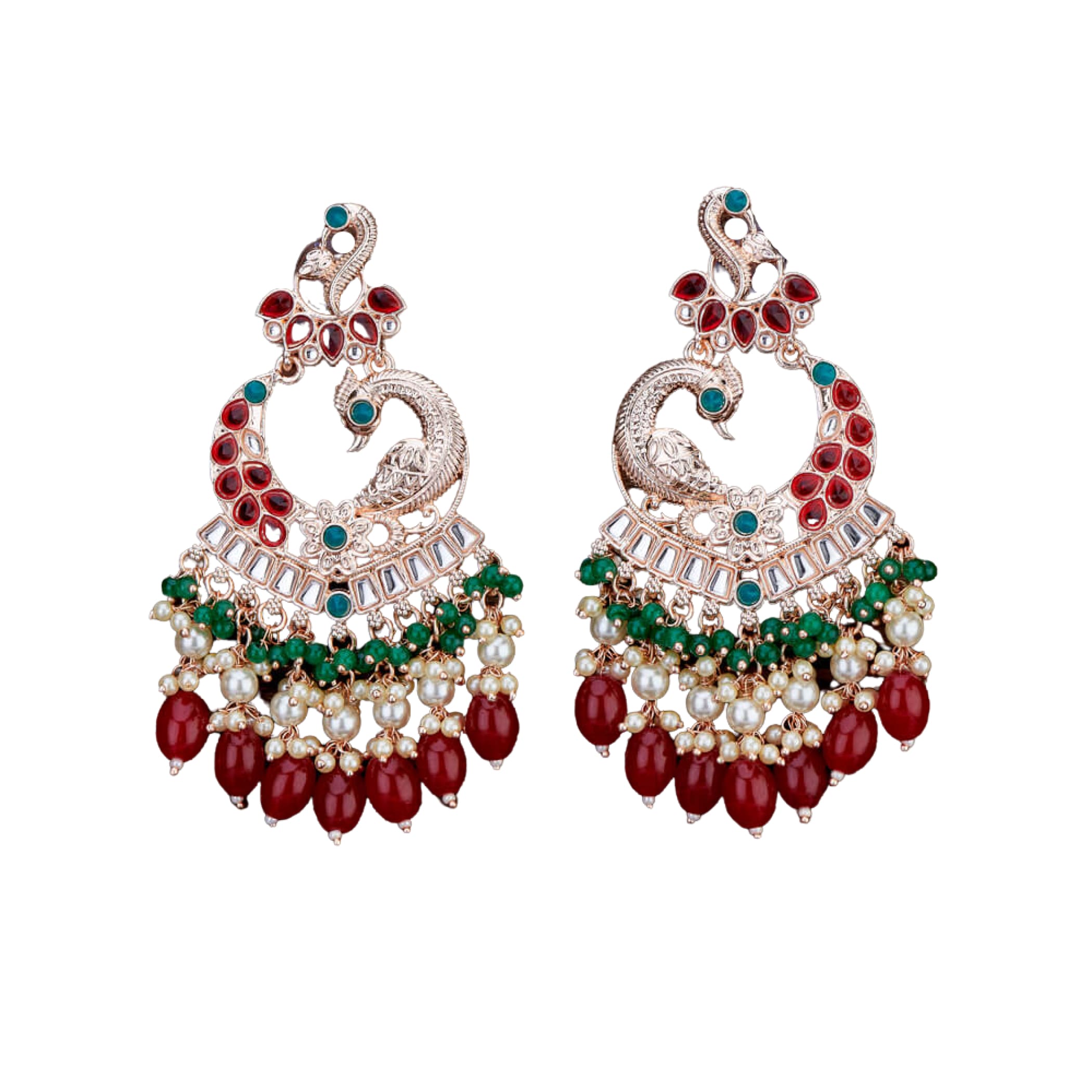 Ethnic Chandelier Earrings Peacock Kundan Moti Indian