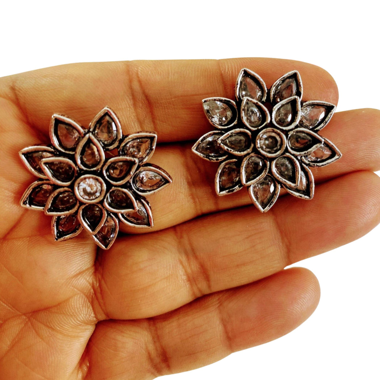 Indian stud earrings for women oxidized silver plated boho