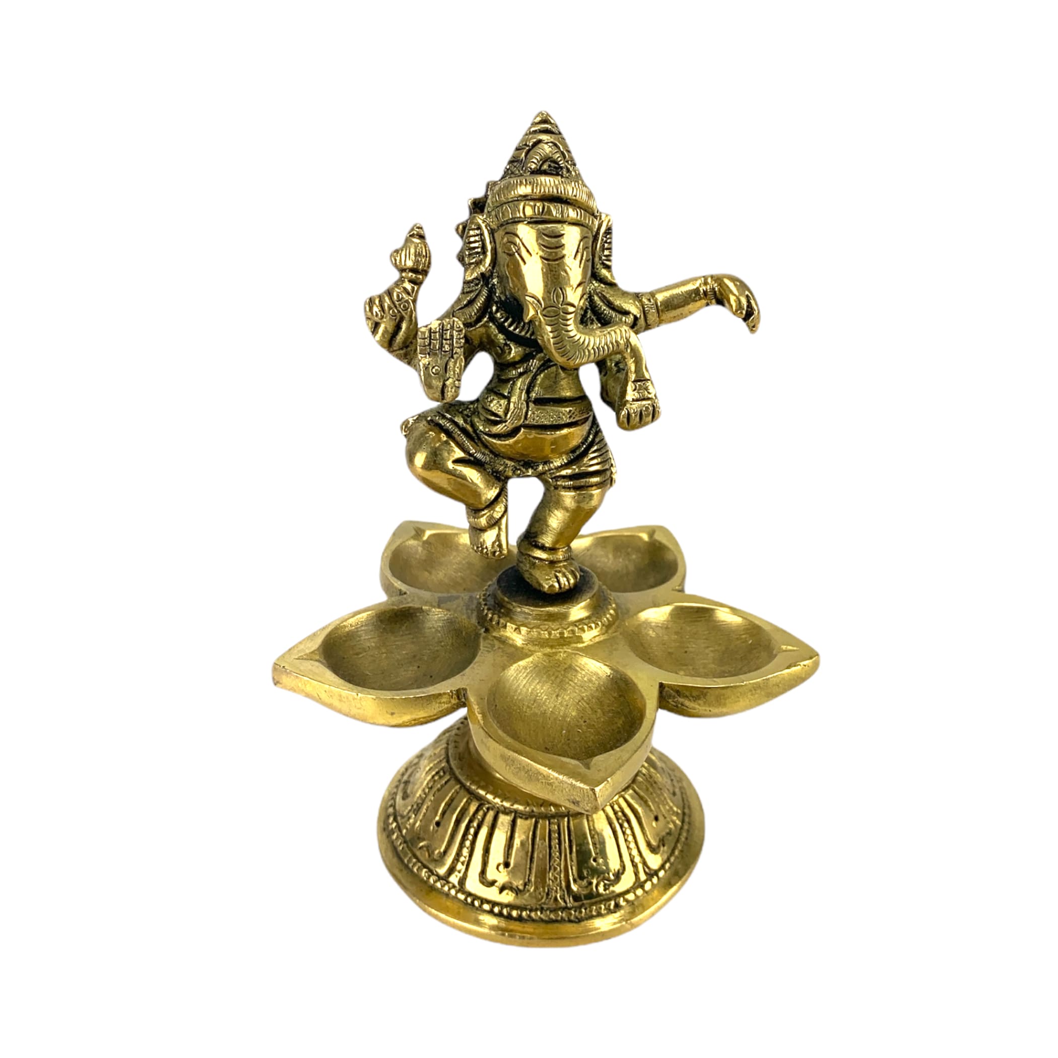 Ganesha brass oil lamp pooja diya samai altar temple decor