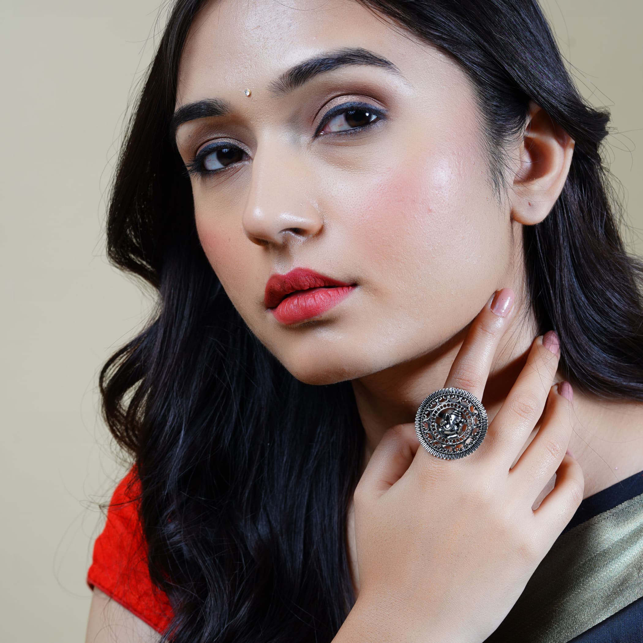 Ganesha classic ring with oxidized plating women rings
