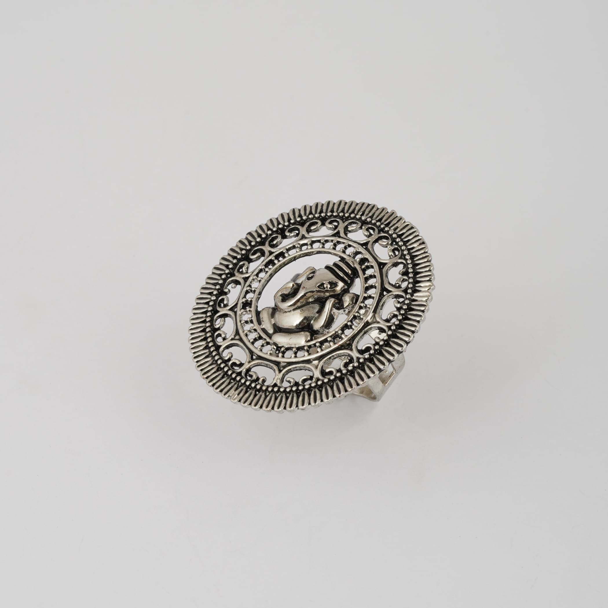 Ganesha classic ring with oxidized plating women rings