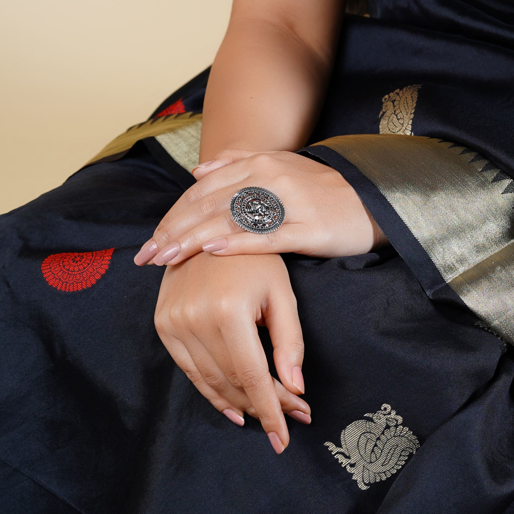 Ganesha classic ring with oxidized plating women rings
