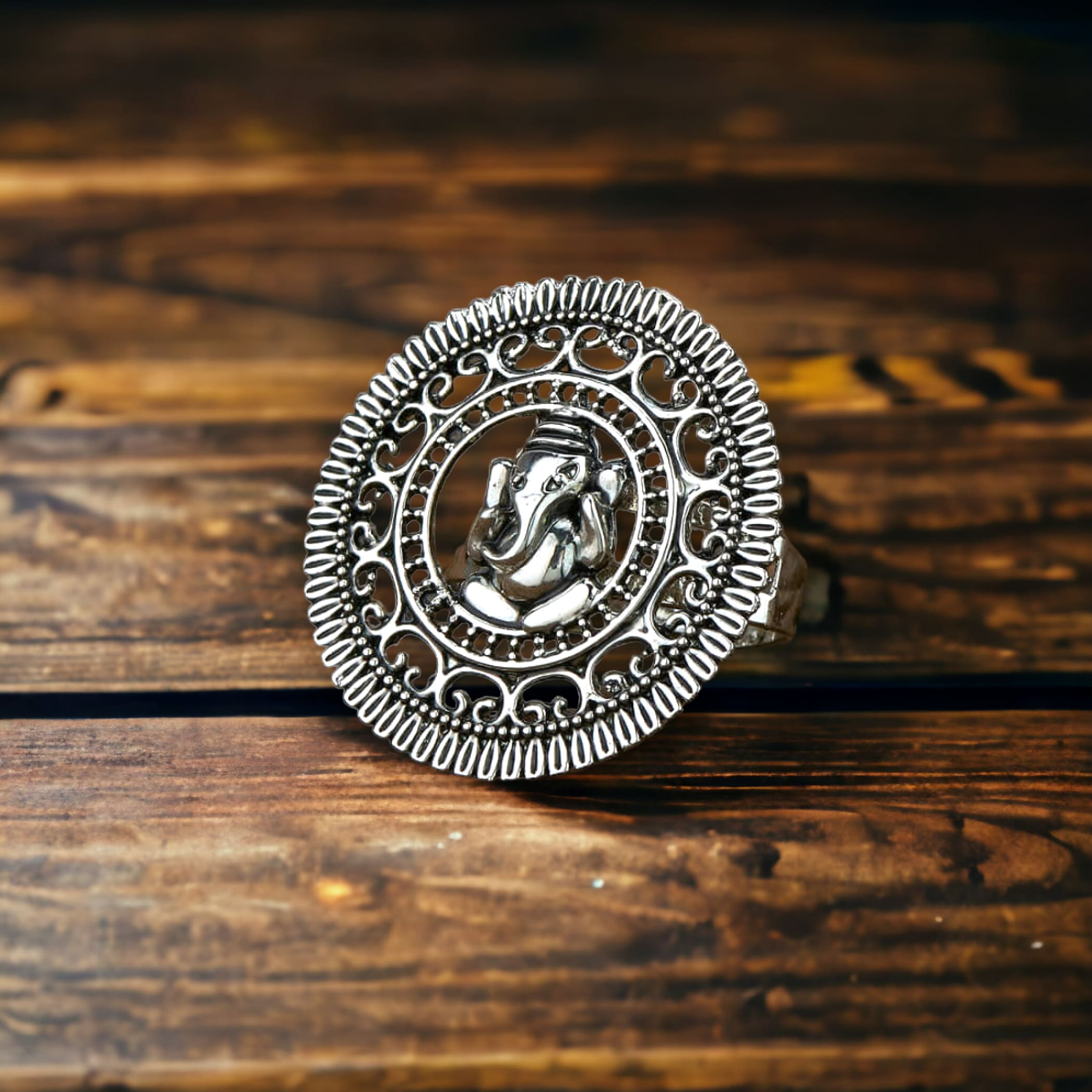 Ganesha classic ring with oxidized plating women rings