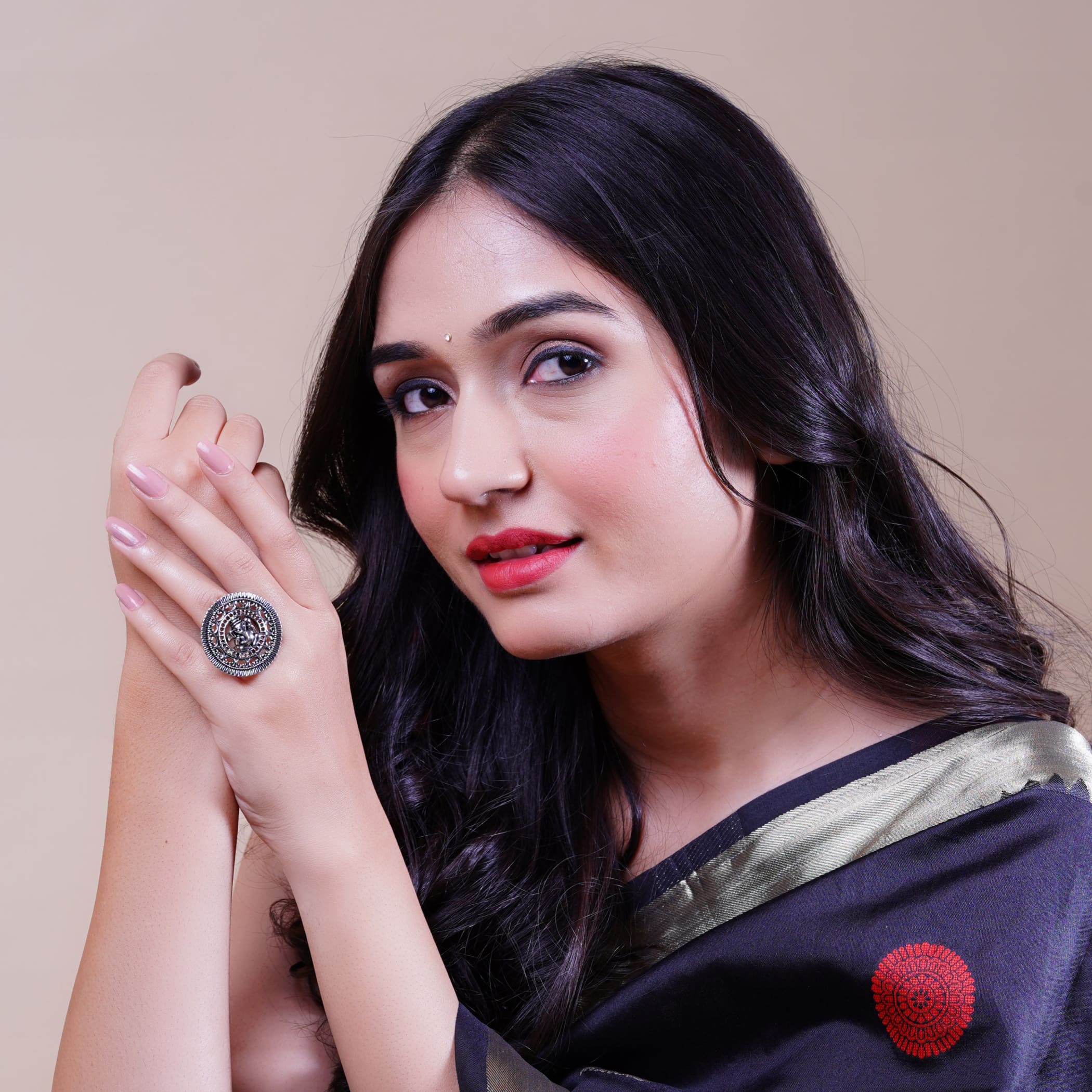 Ganesha classic ring with oxidized plating women rings