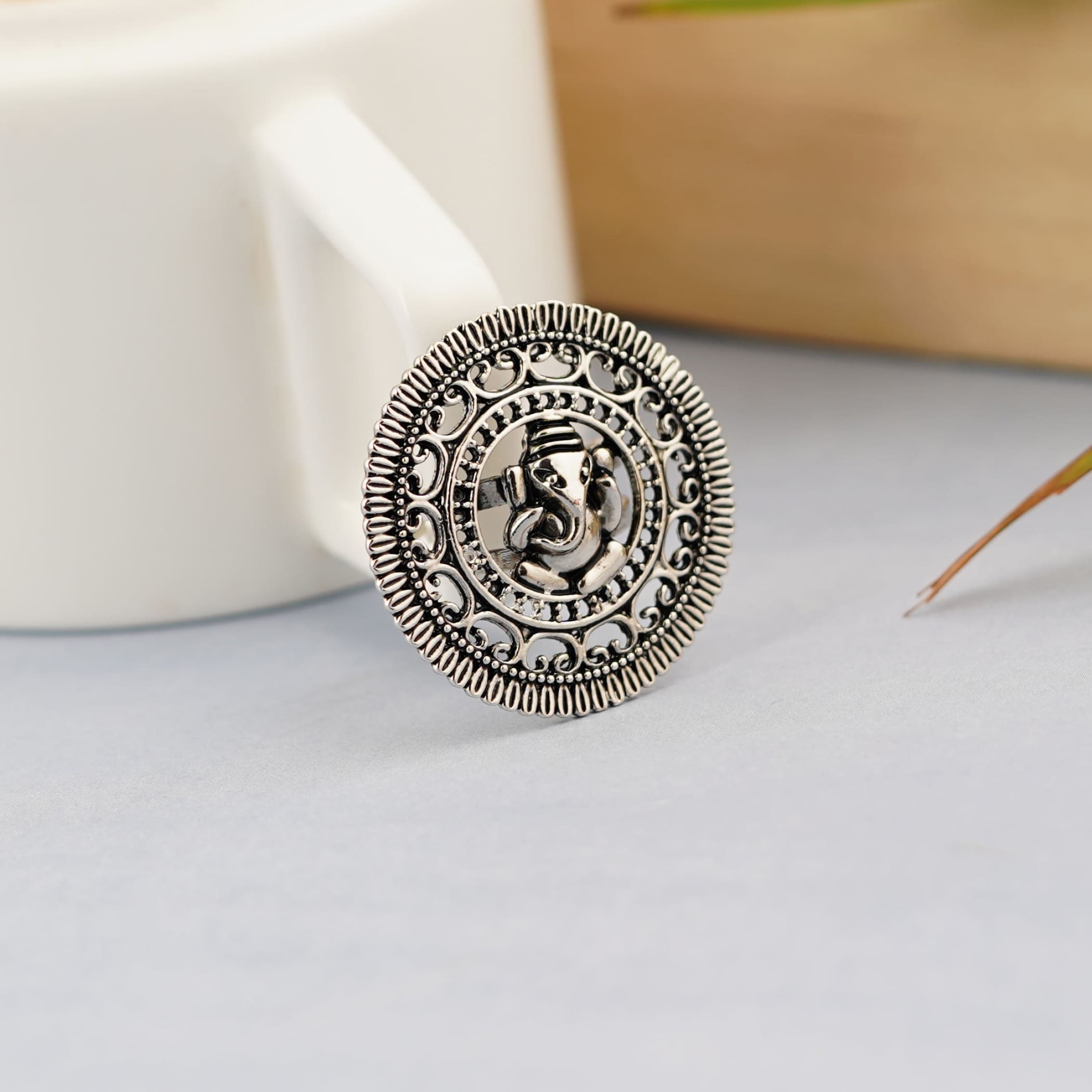 Ganesha classic ring with oxidized plating women rings