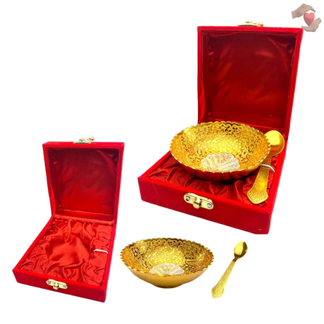 German gold silver plated round bowl and spoon with velvet
