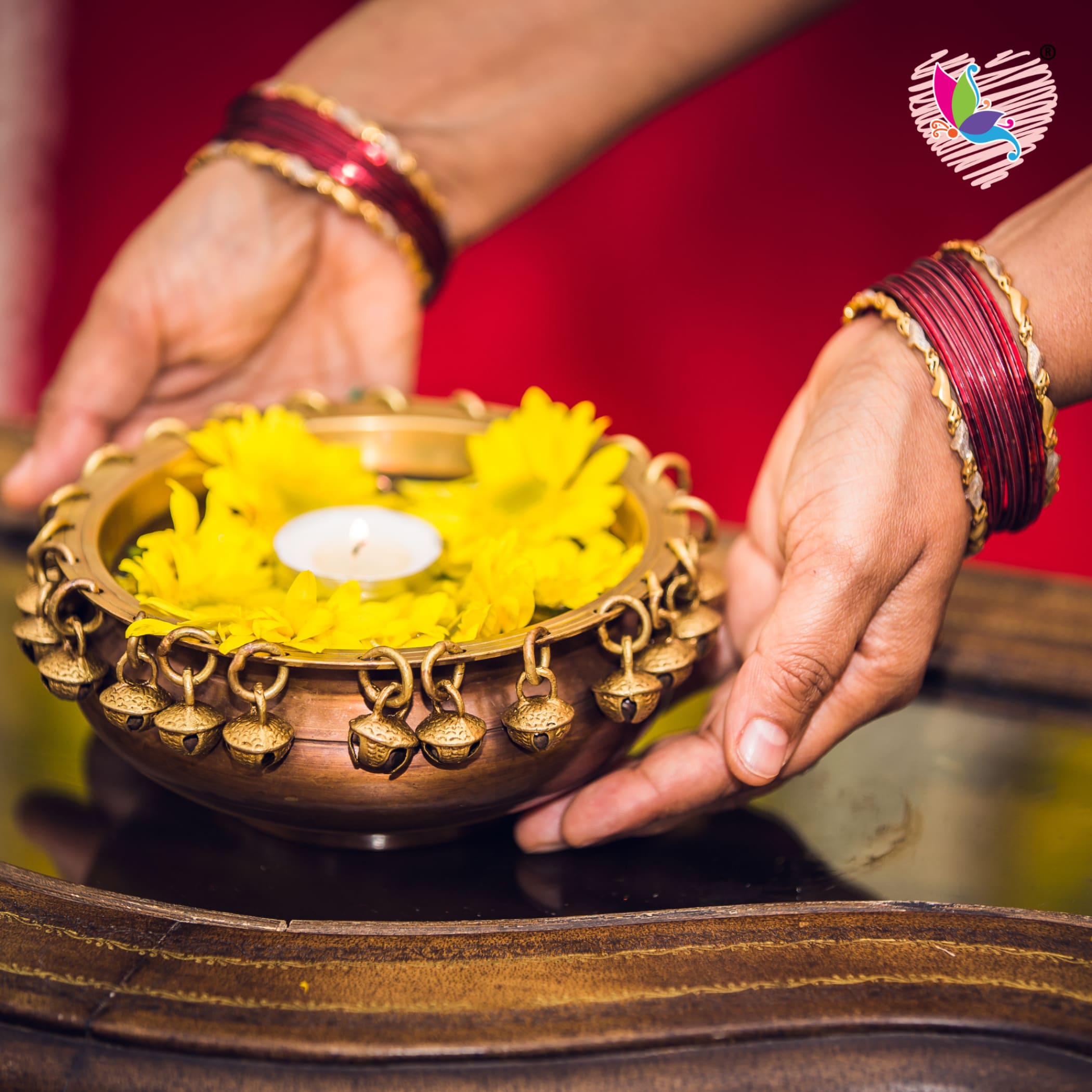 Ghungroo brass urli bowl center table decor showpiece for