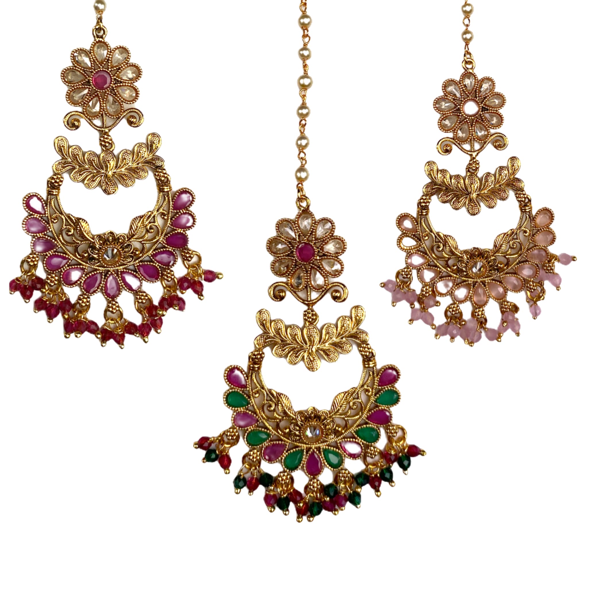 Gold plated chand tika maang tikka pakistani jewelry jhoomer