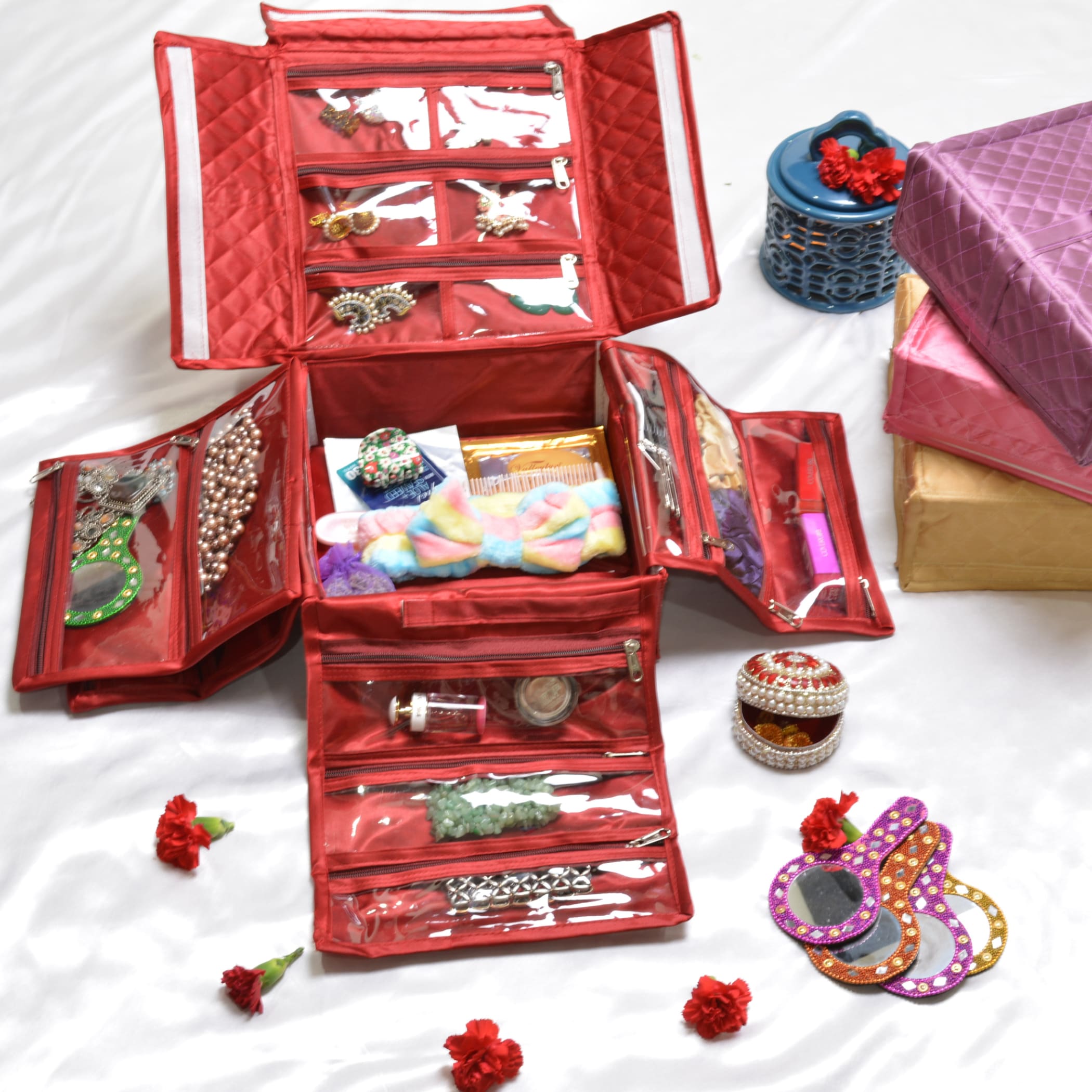 Handmade travel jewelry cloth bag kit organizer case box