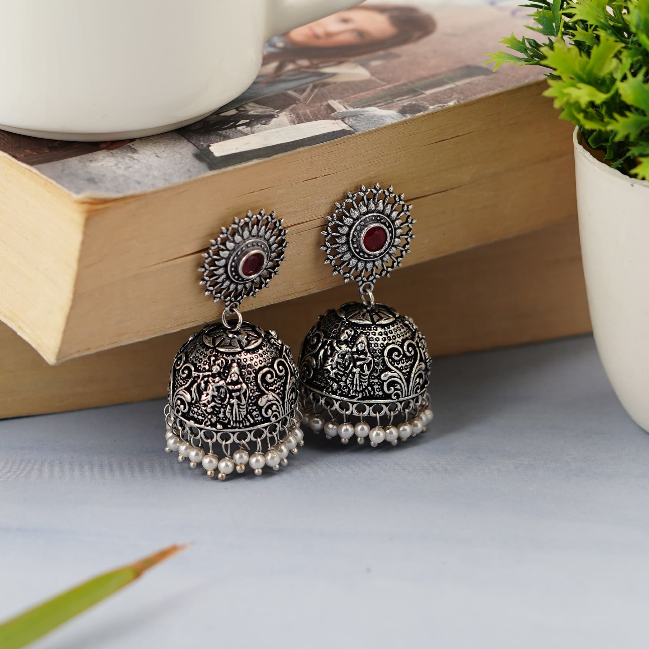 Indian oxidised chandelier earrings jhumki pakistani jewelry