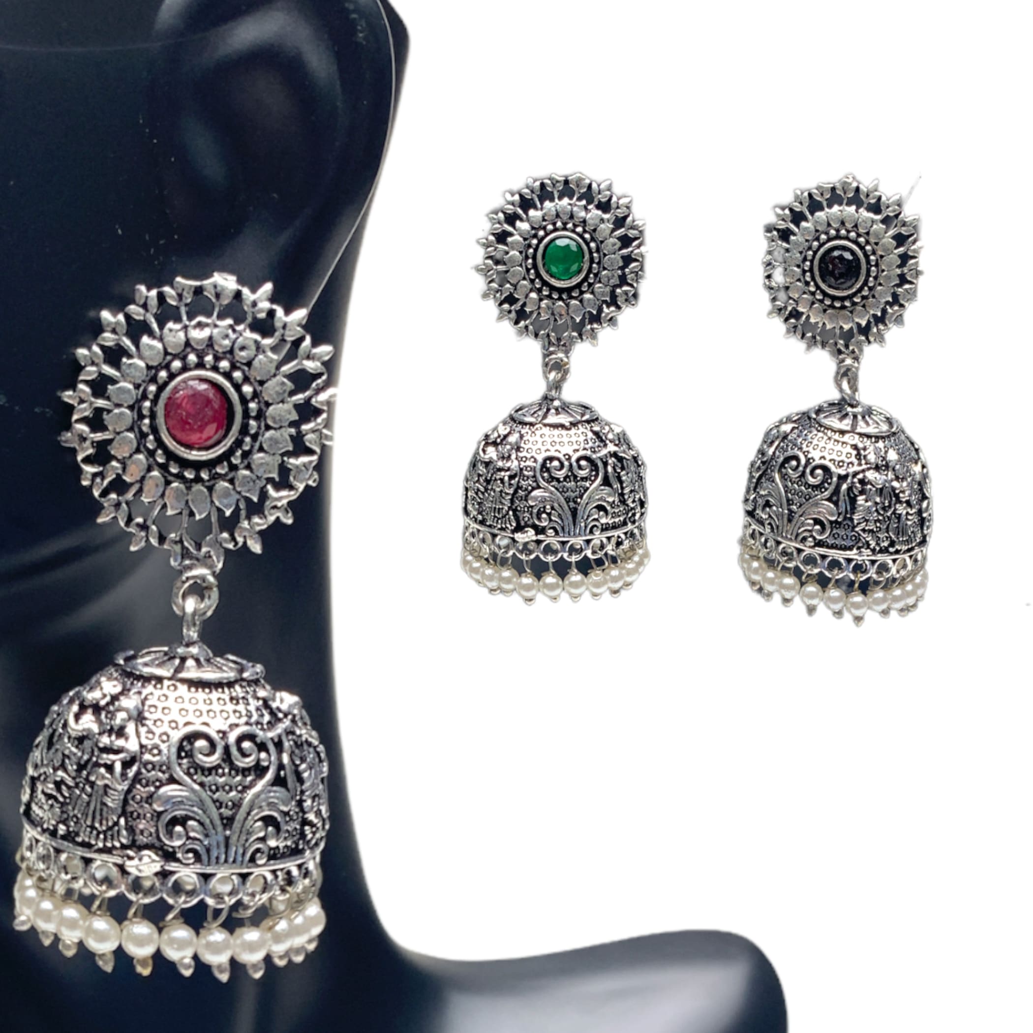 Indian oxidised chandelier earrings jhumki pakistani jewelry