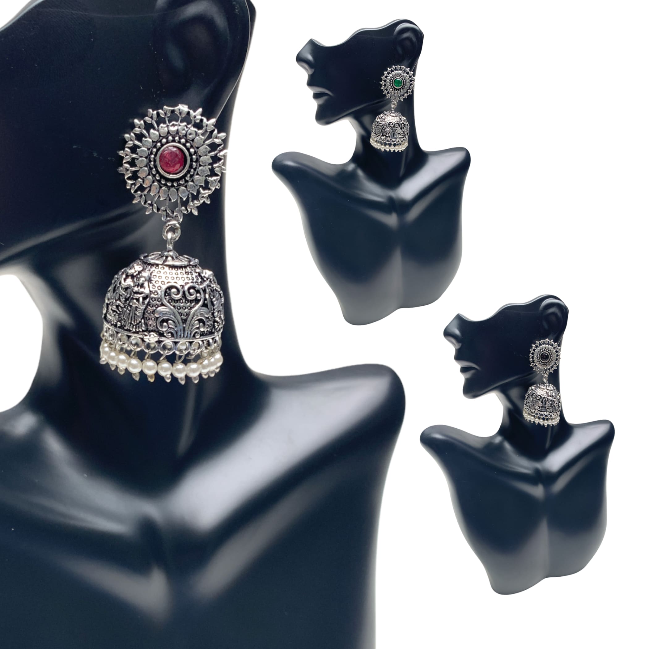 Indian oxidised chandelier earrings jhumki pakistani jewelry
