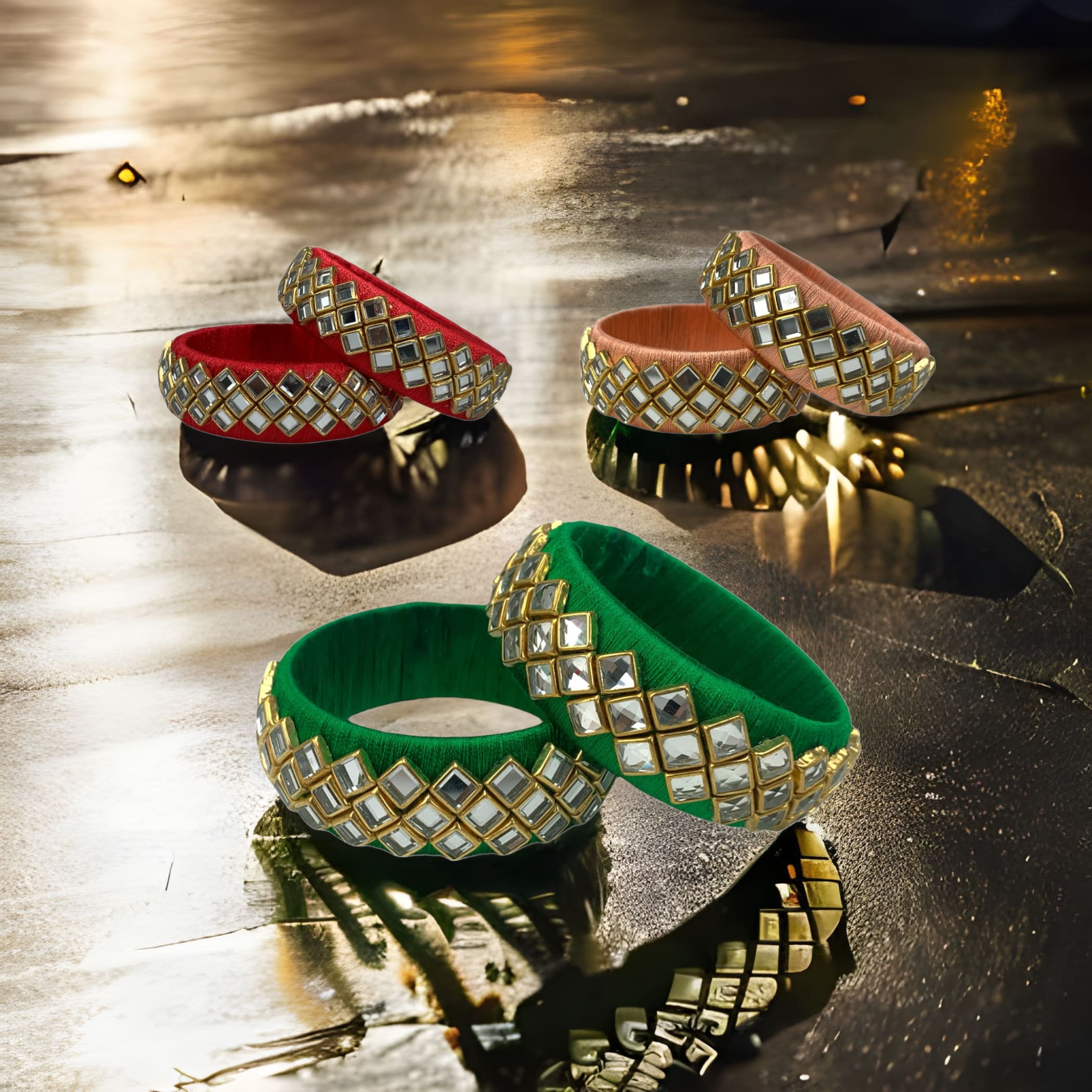 Indian silk thread bangles kundan bangle wedding bracelets