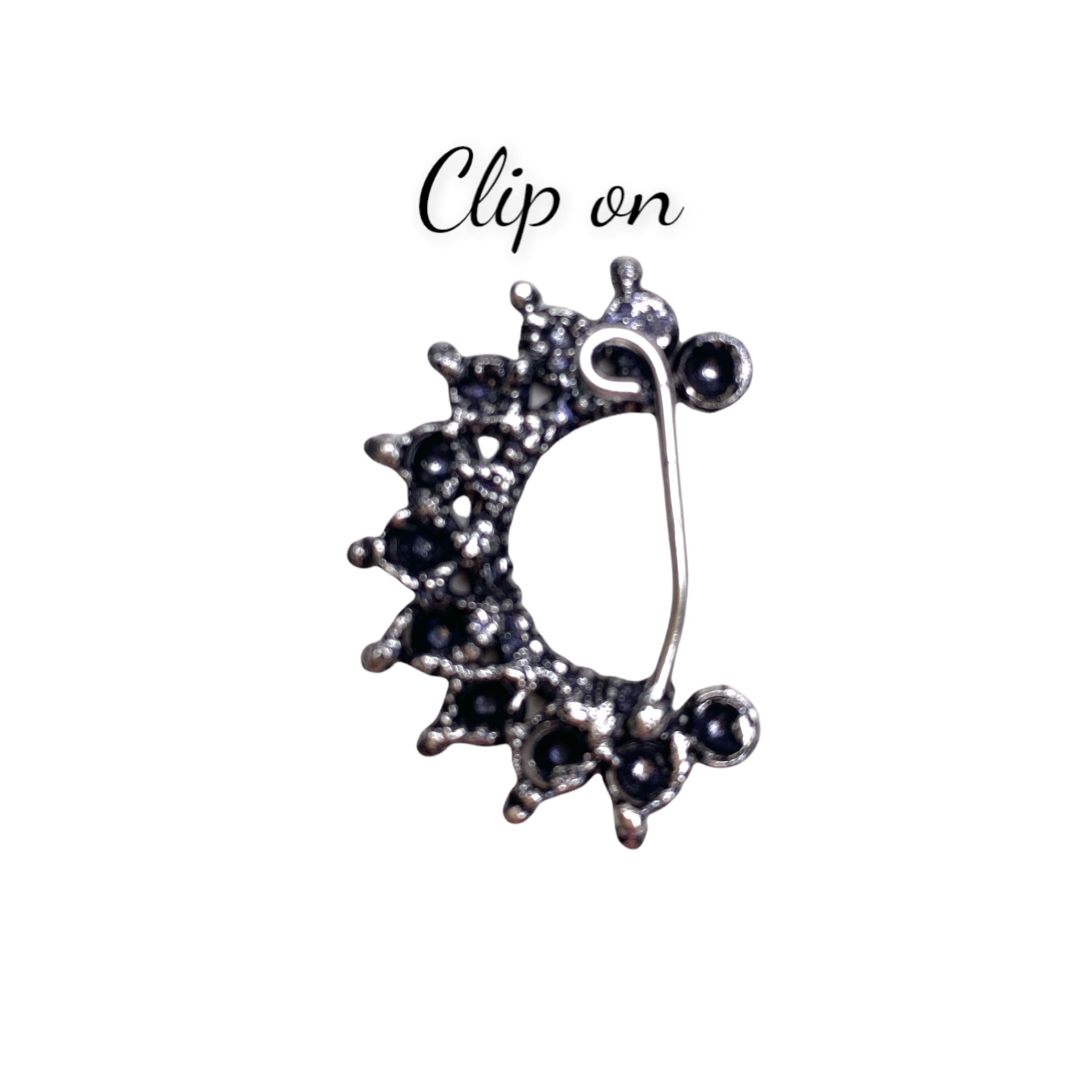 Indo western german silver clip on nath marathi nose pin