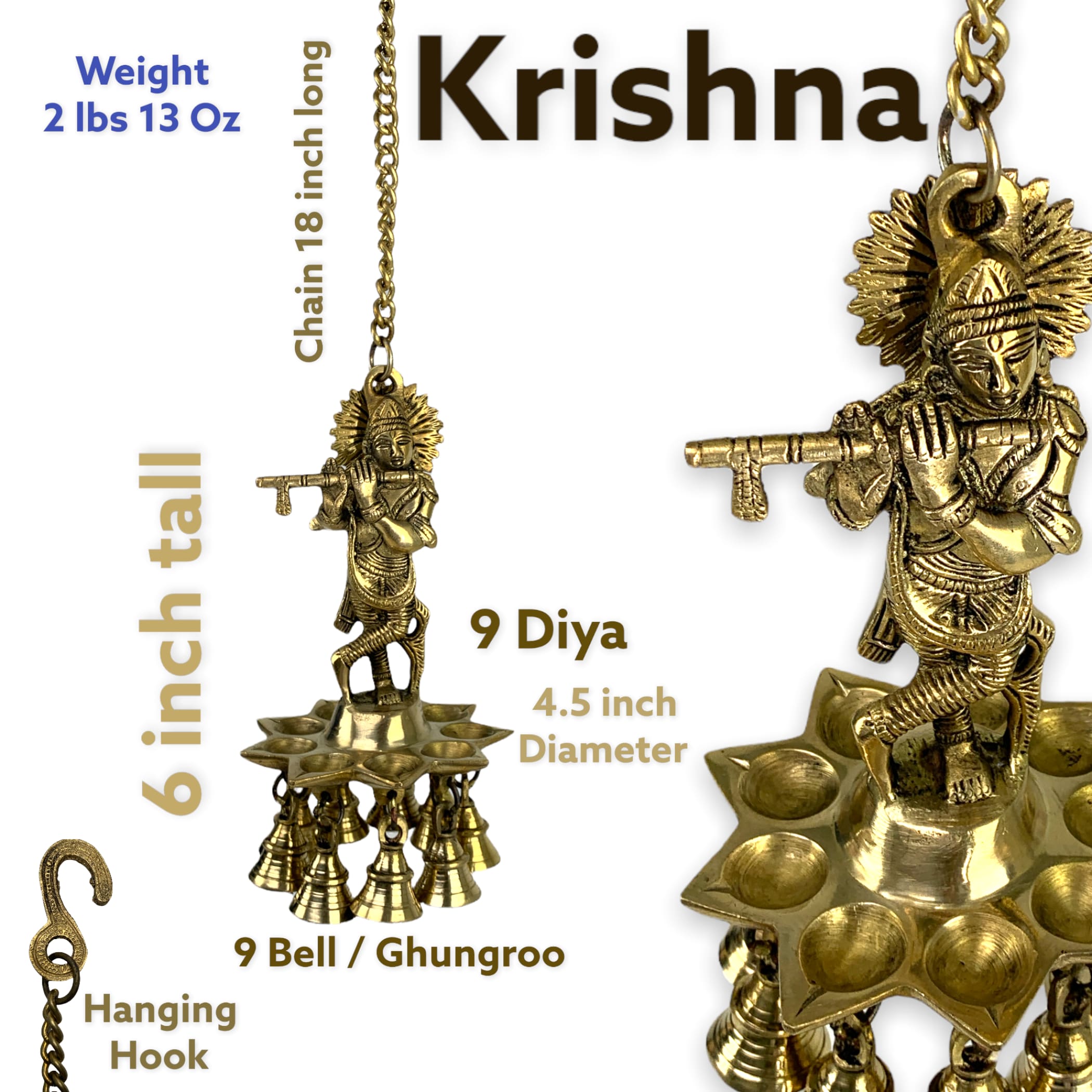 Krishna brass oil samai hanging diya diwali decor altar