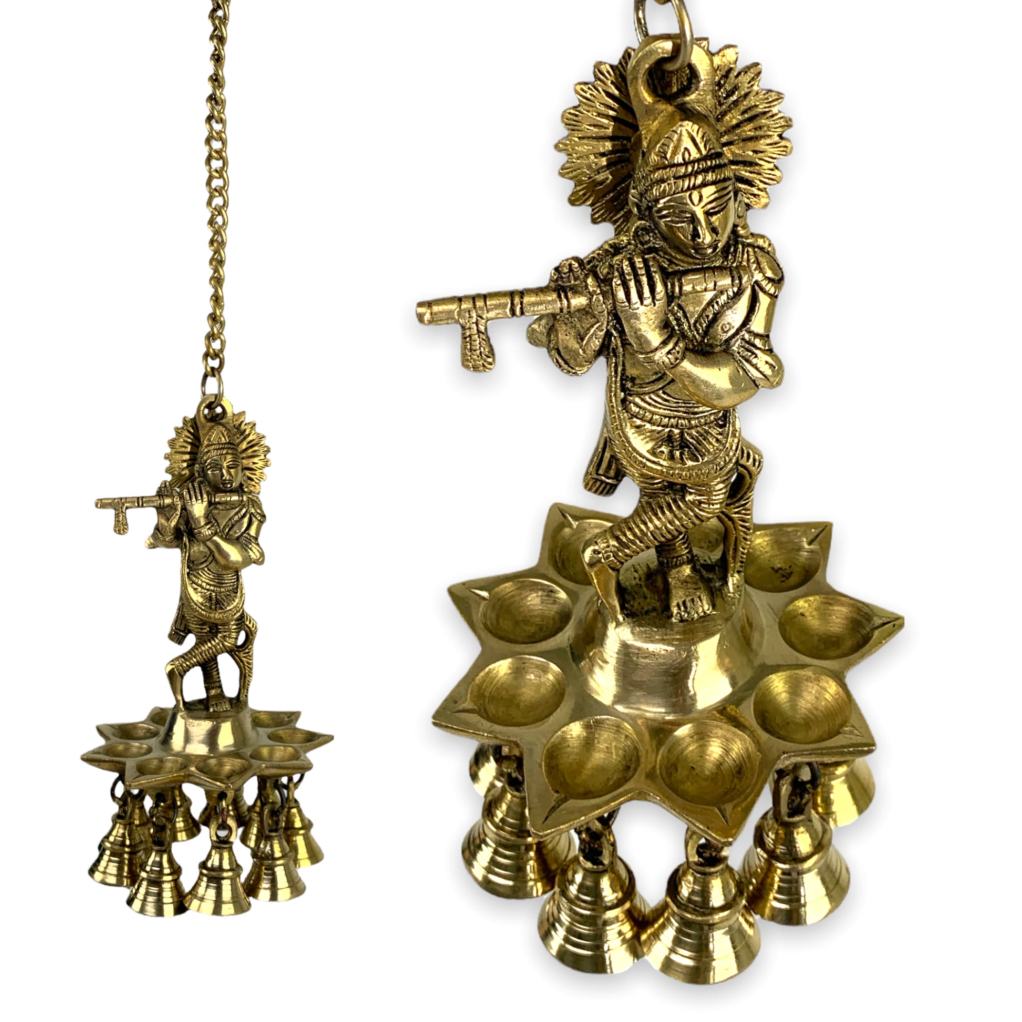 Krishna Brass Oil Samai Hanging Diya Diwali Decor Altar