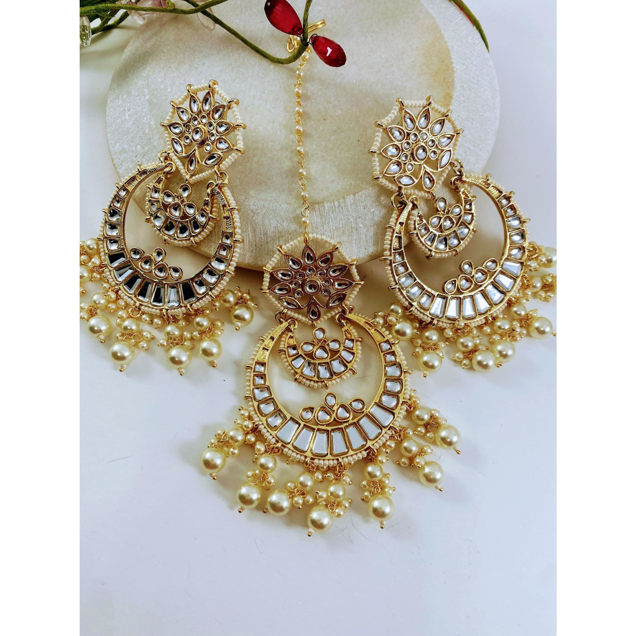 Kundan chandbalis set indian jewelry pakistani mang tikka