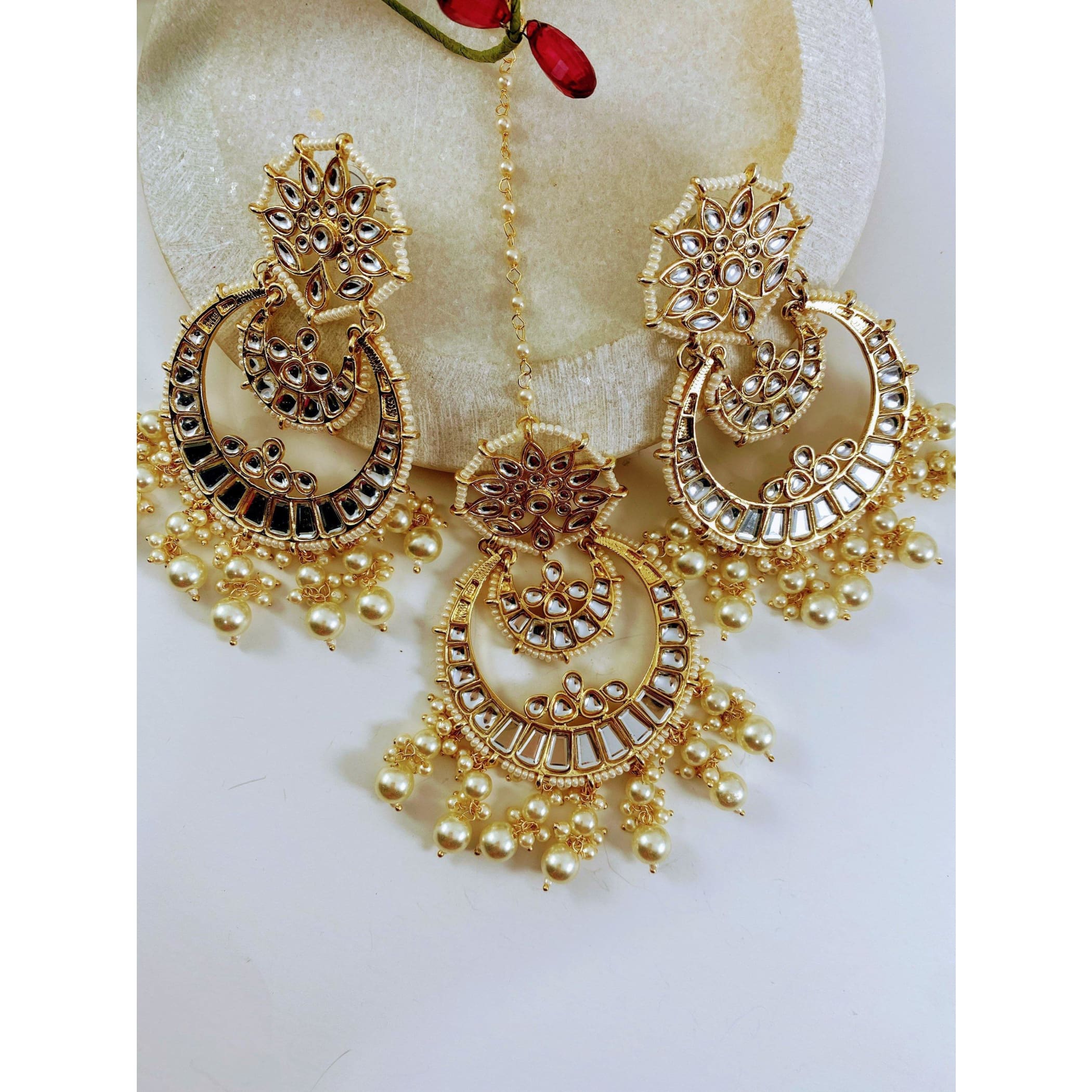 Kundan chandbalis set indian jewelry pakistani mang tikka