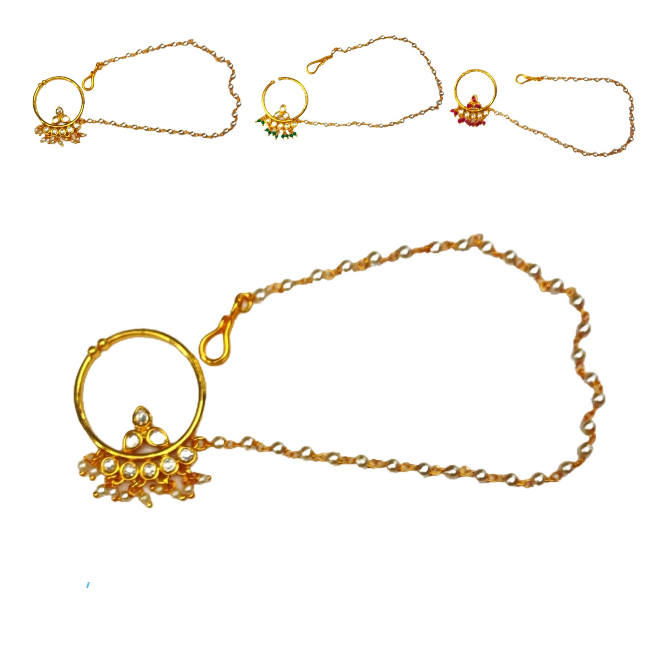 Kundan nose ring with gold plating nath nosepin snap