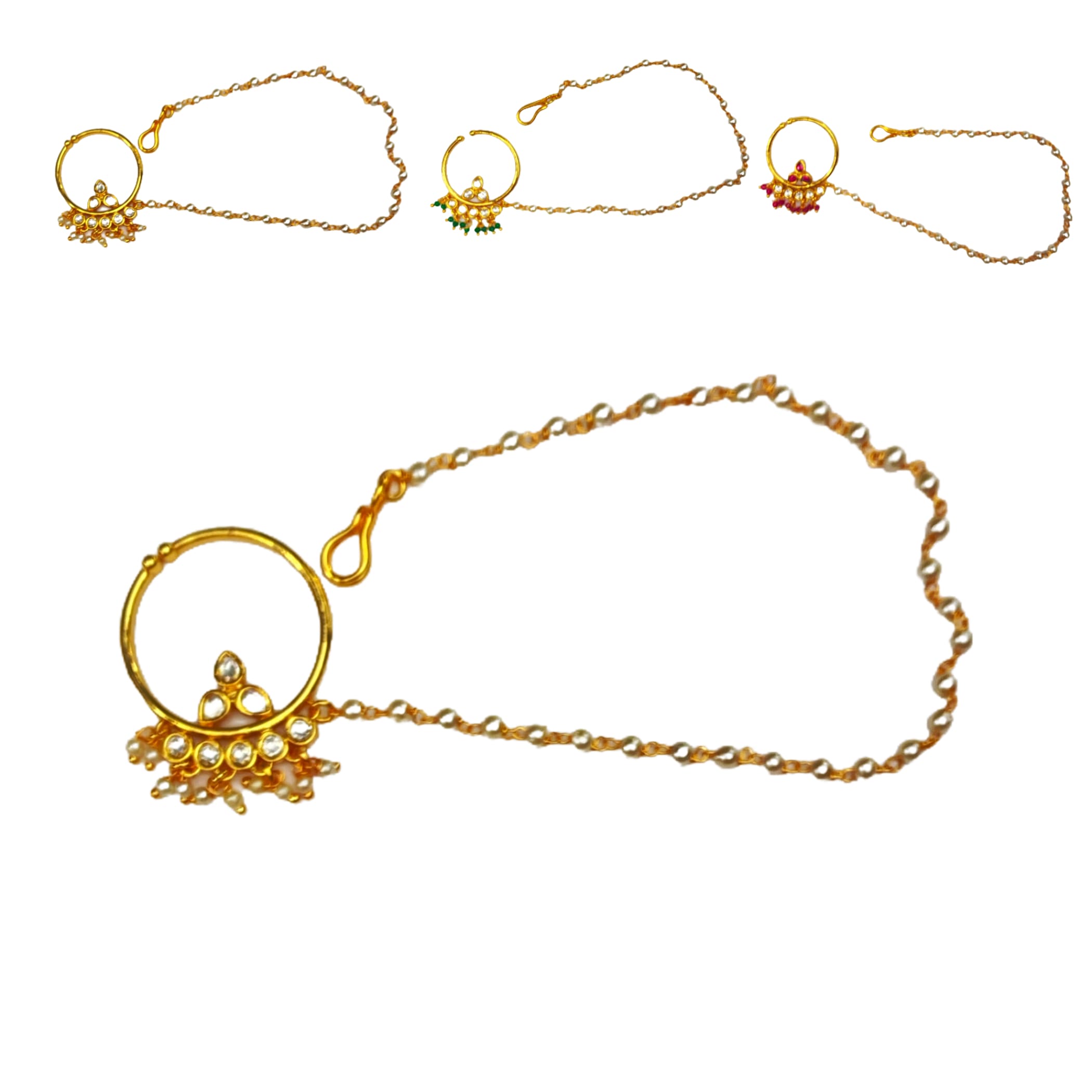Kundan nose ring with gold plating nath nosepin snap