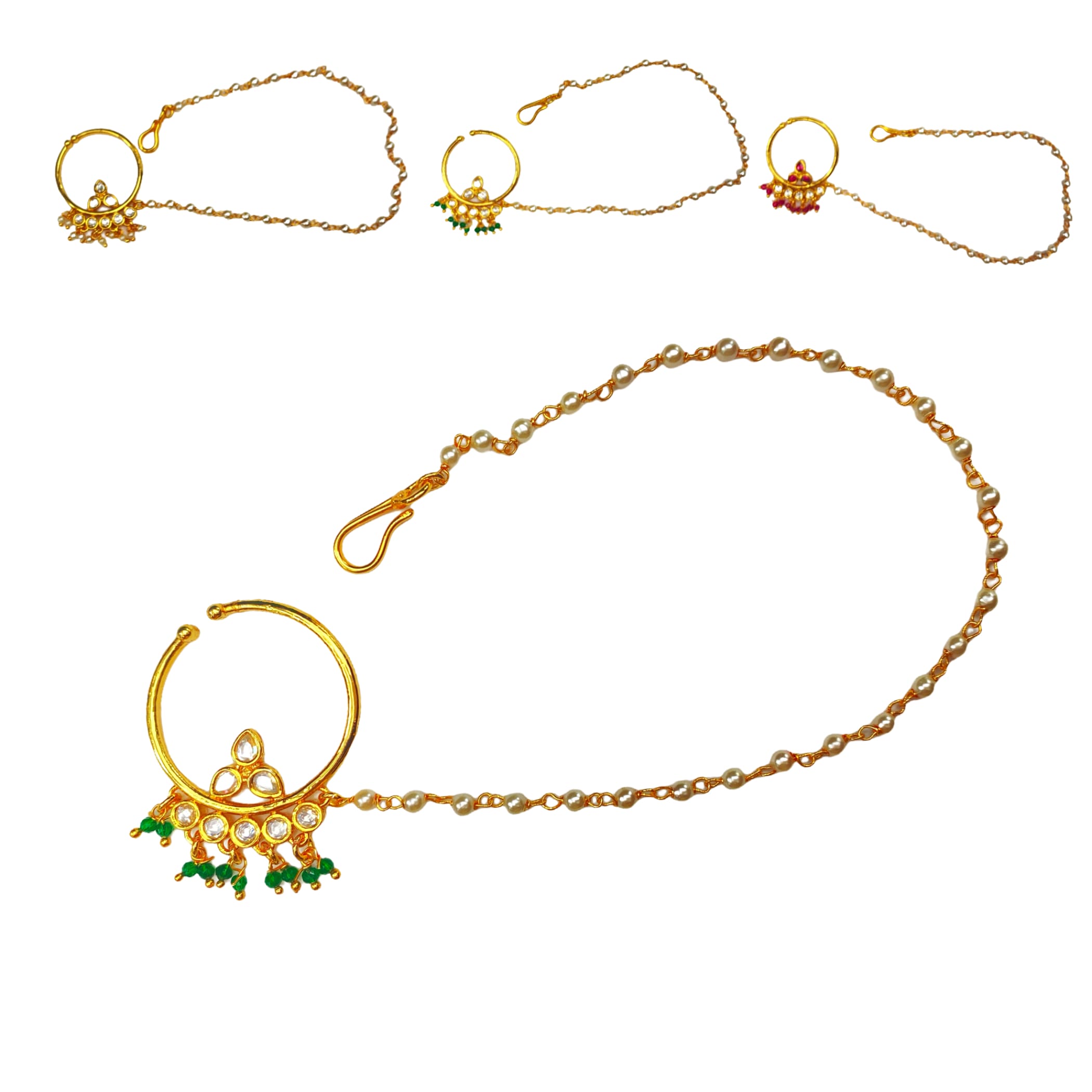 Kundan nose ring with gold plating nath nosepin snap