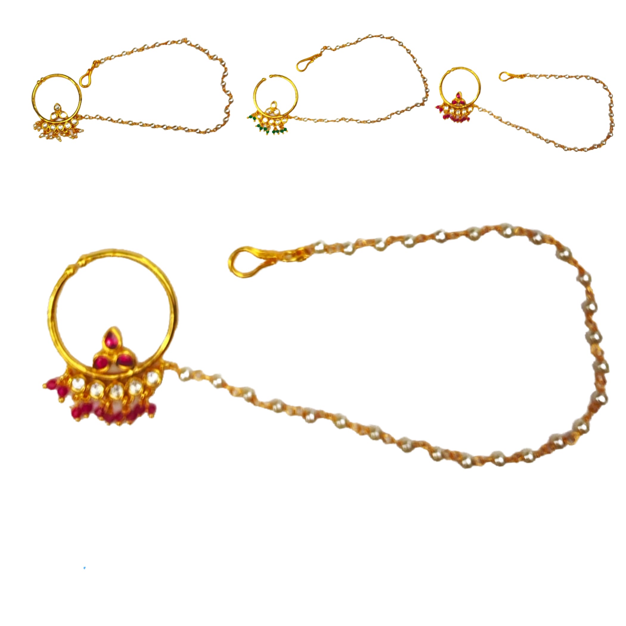 Kundan nose ring with gold plating nath nosepin snap