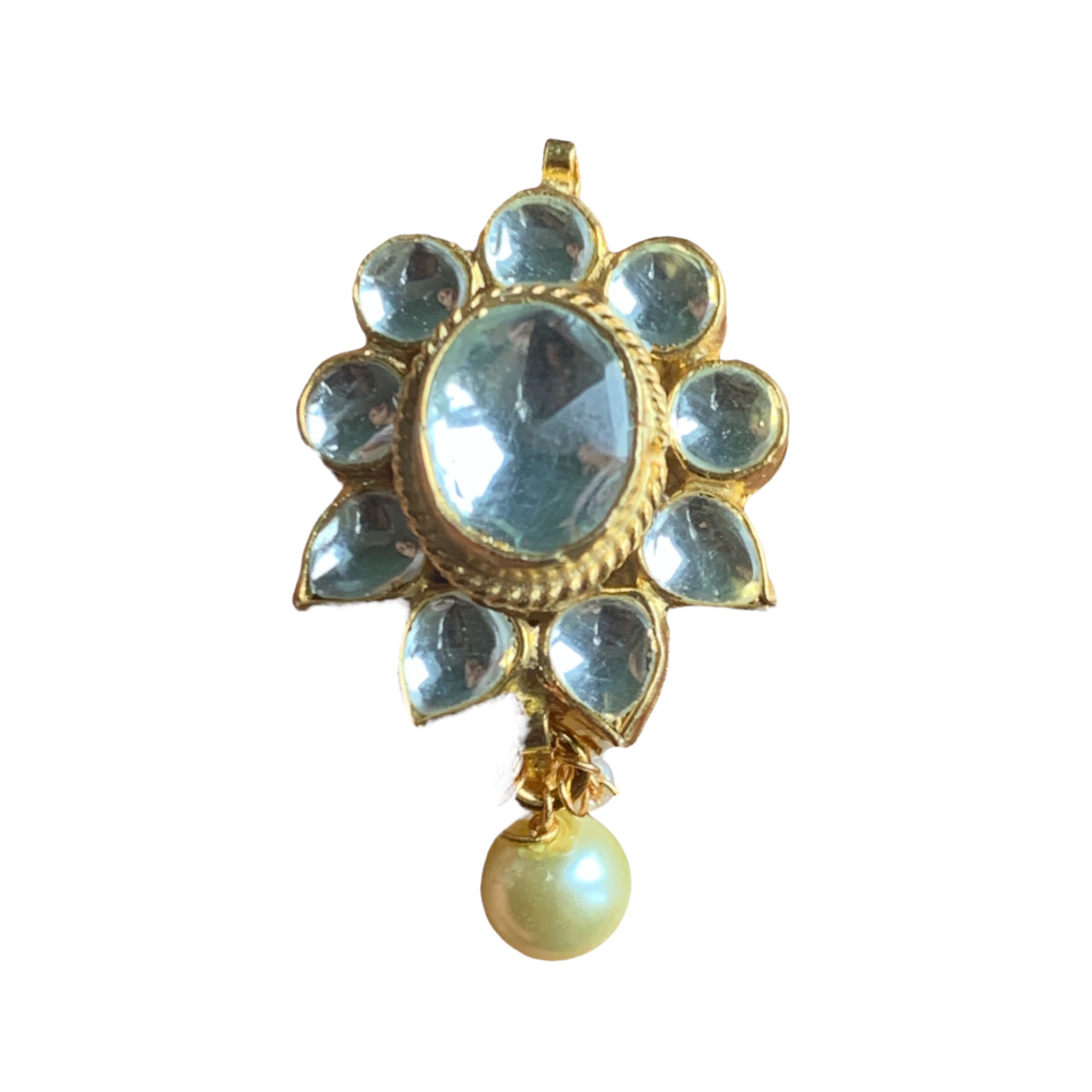 Kundan pressing nose ring with gold plating pearl indian -