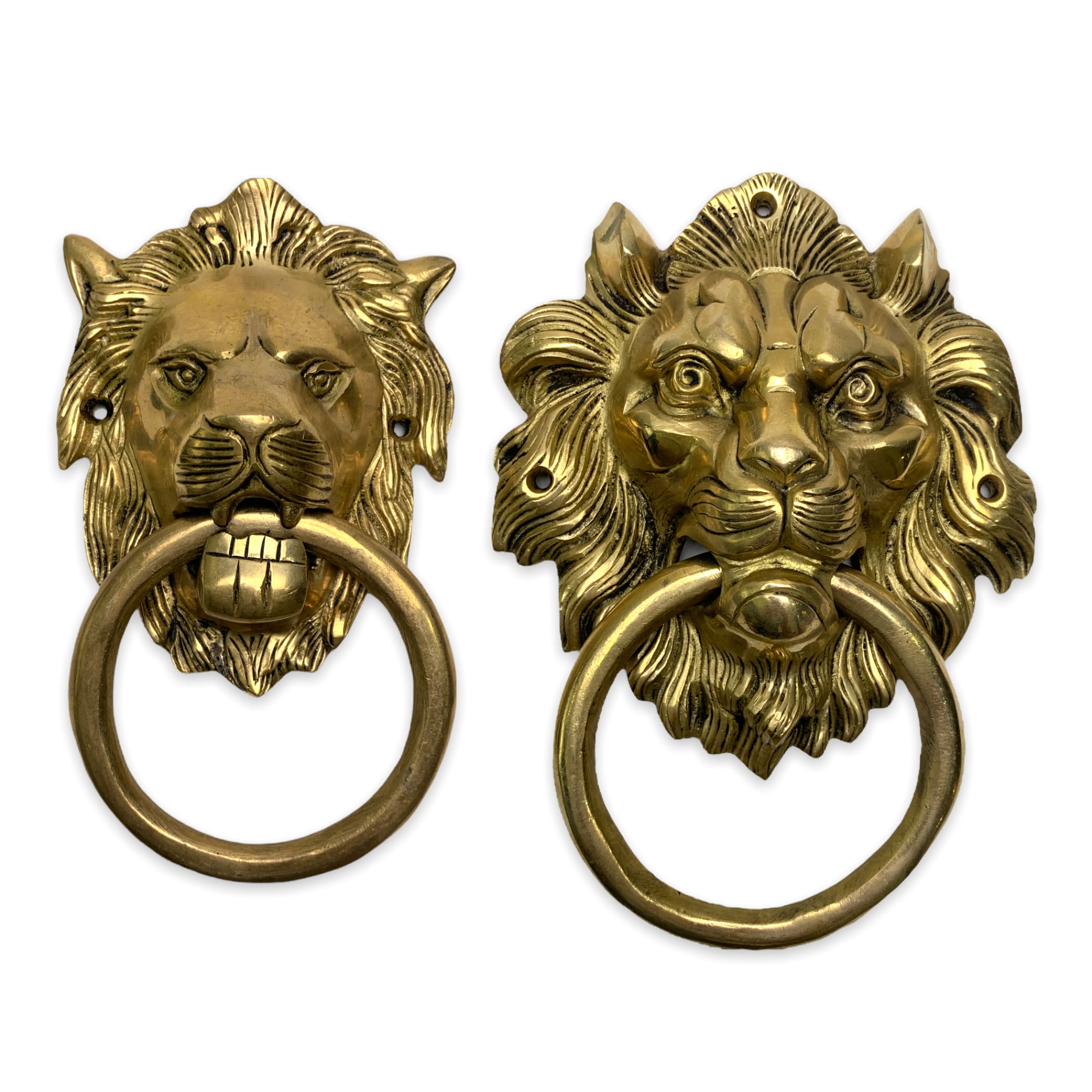 Lion head brass door knocker unique front with gold finish