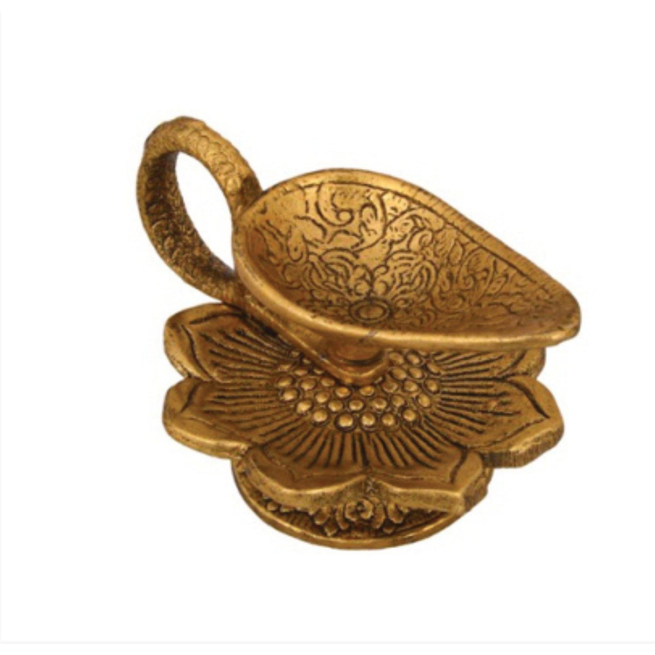 Lotus brass finish diya indian handcrafted diwali gift lamp