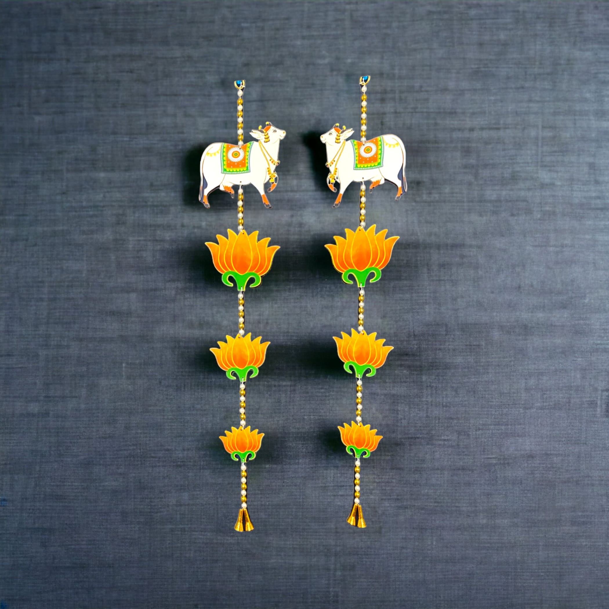 Lotus cow pair hangings for home decor backdrop hanging