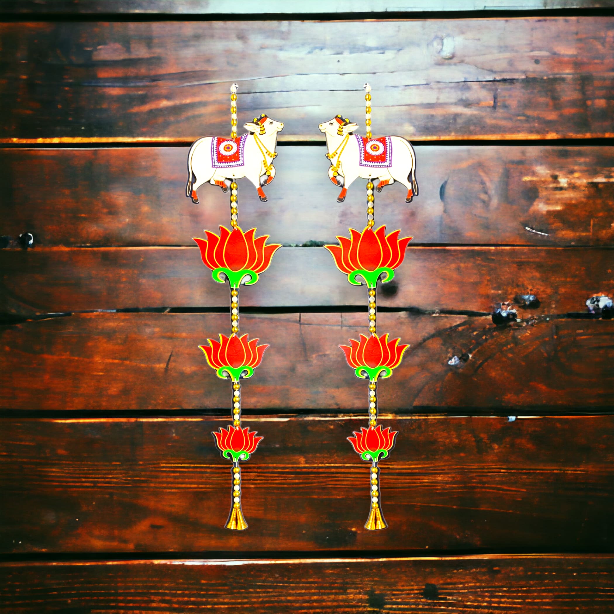 Lotus cow pair hangings for home decor backdrop hanging