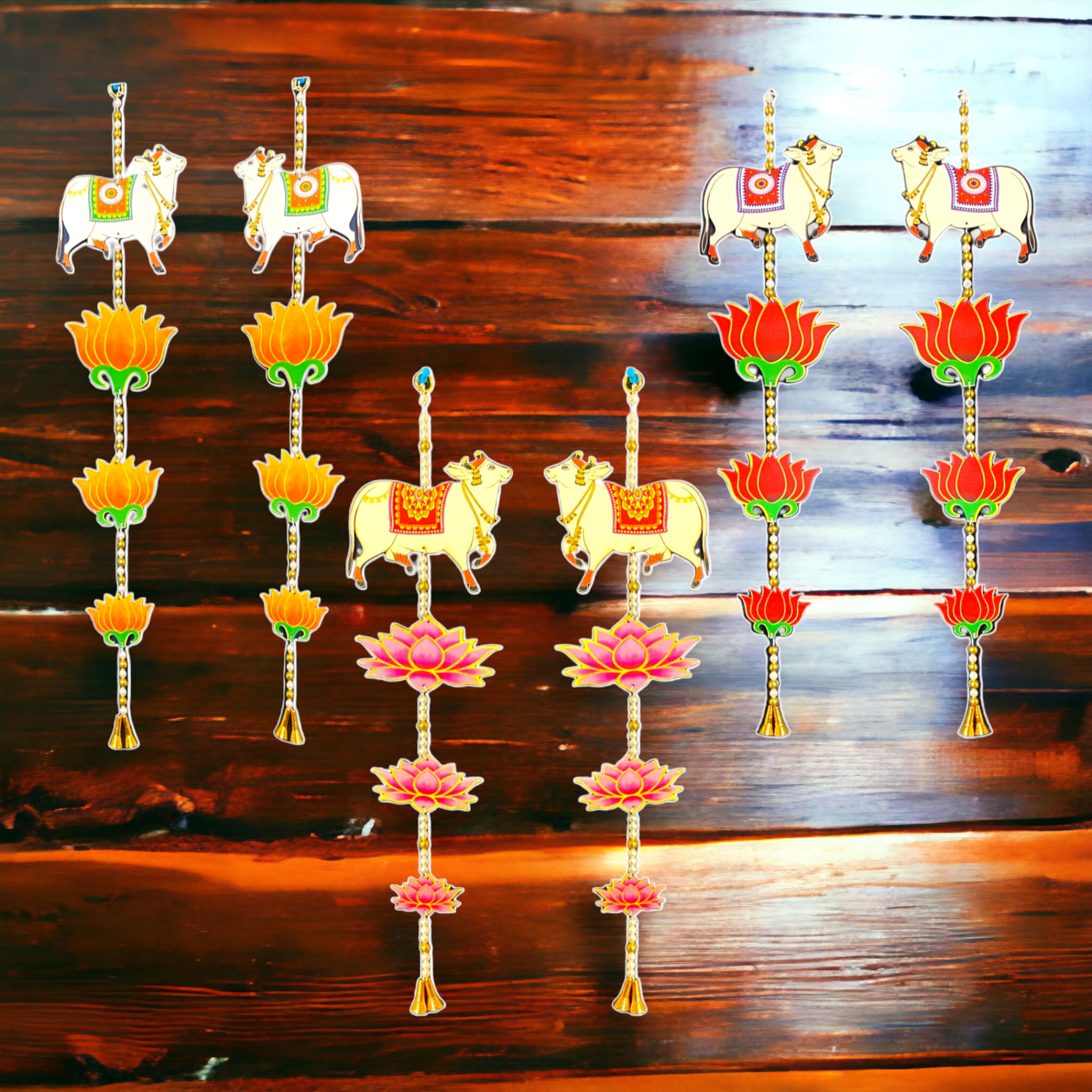 Lotus cow pair hangings for home decor backdrop hanging