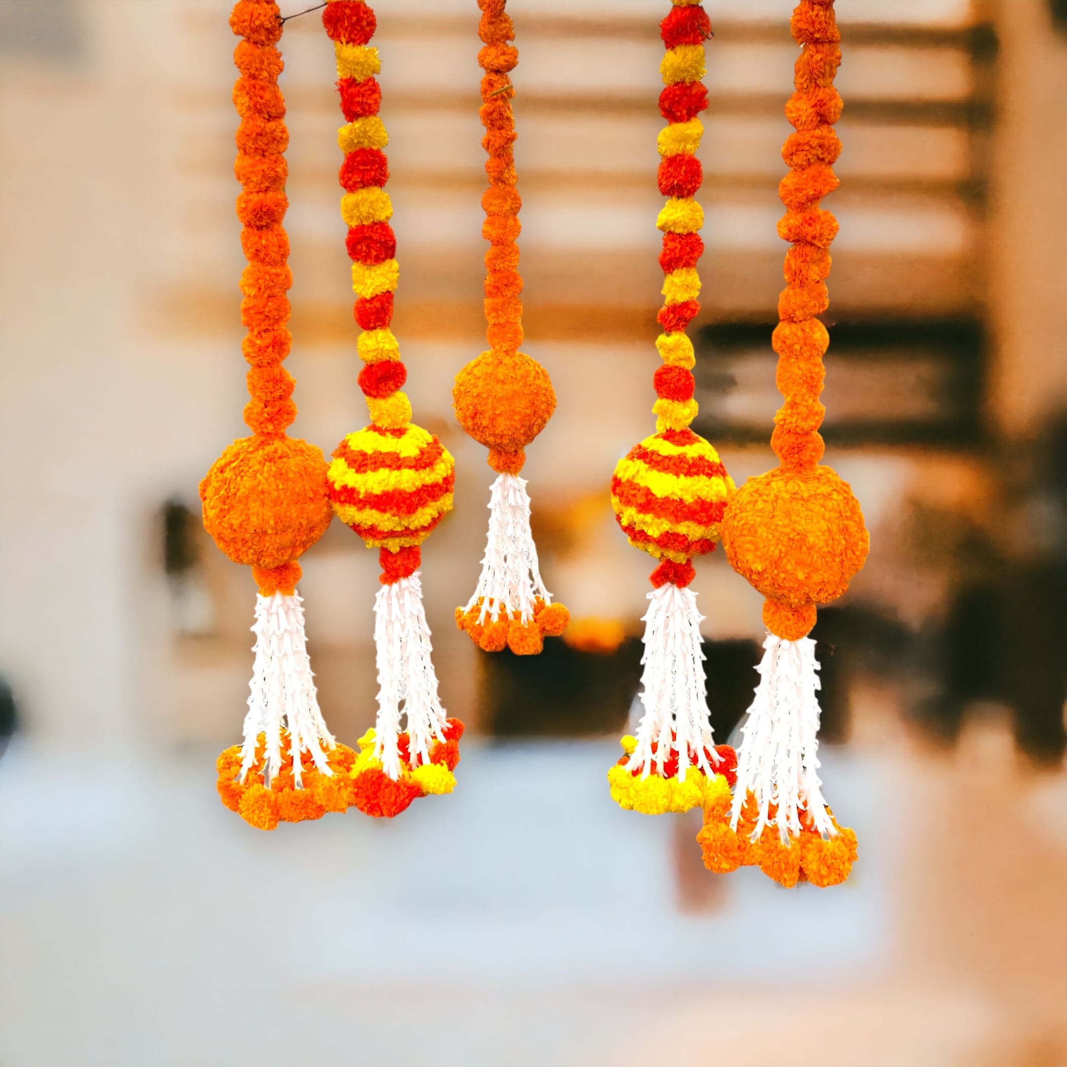 Marigold garland hanging jhoomar diwali decoration day