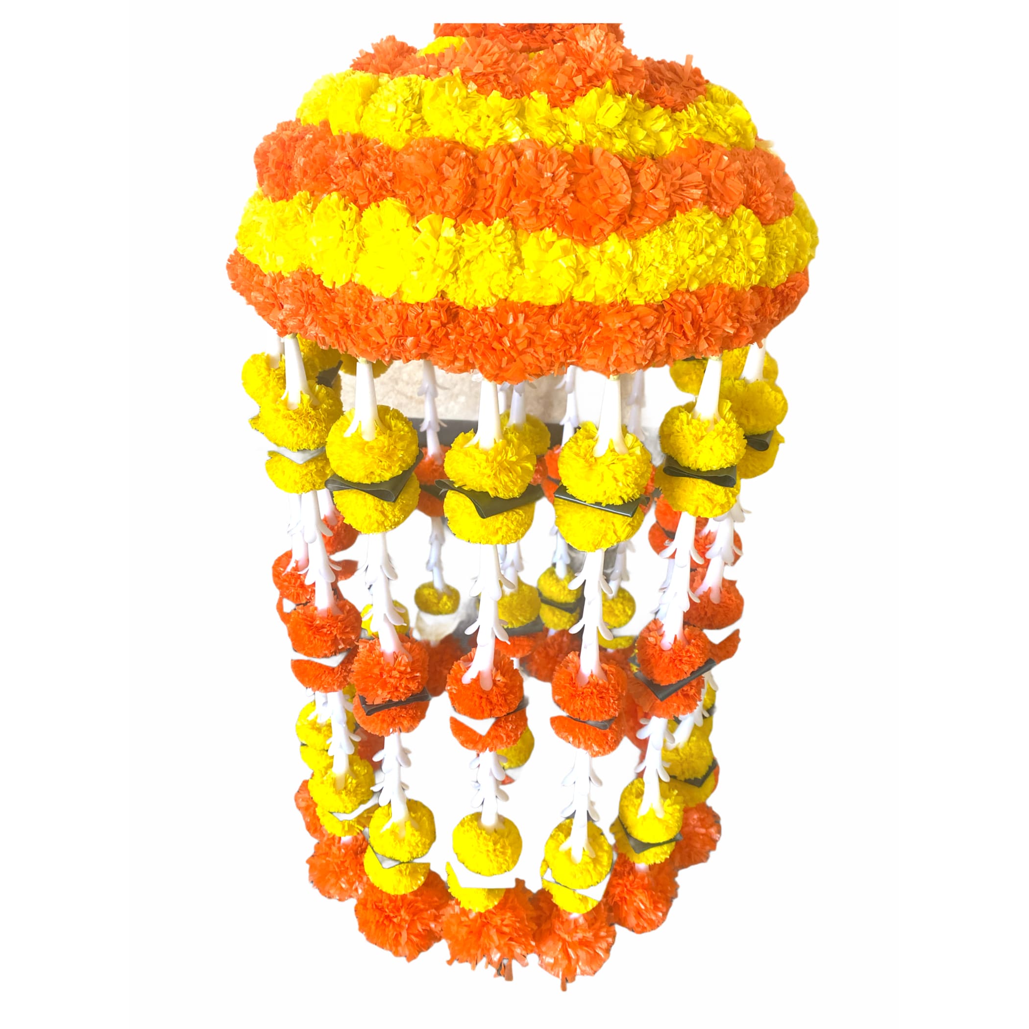 Marigold strings and jhoomar decor with mehndi decoration