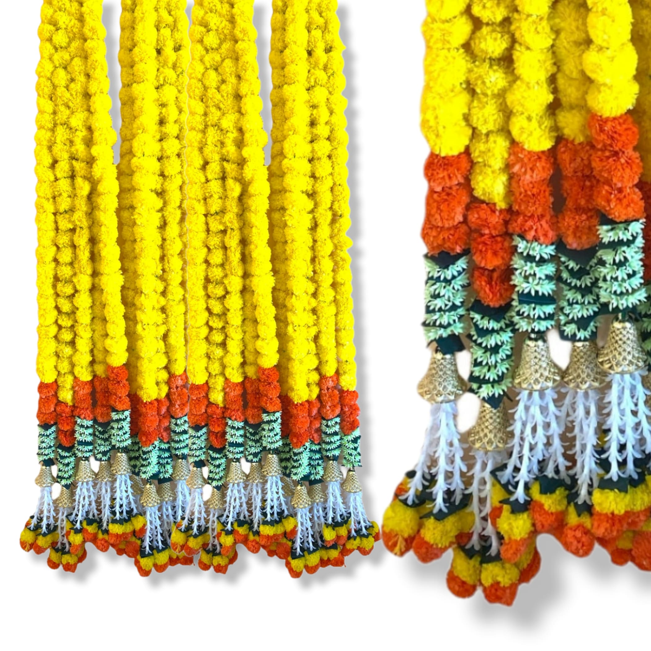 Marigold strings and jhoomar decor with mehndi decoration