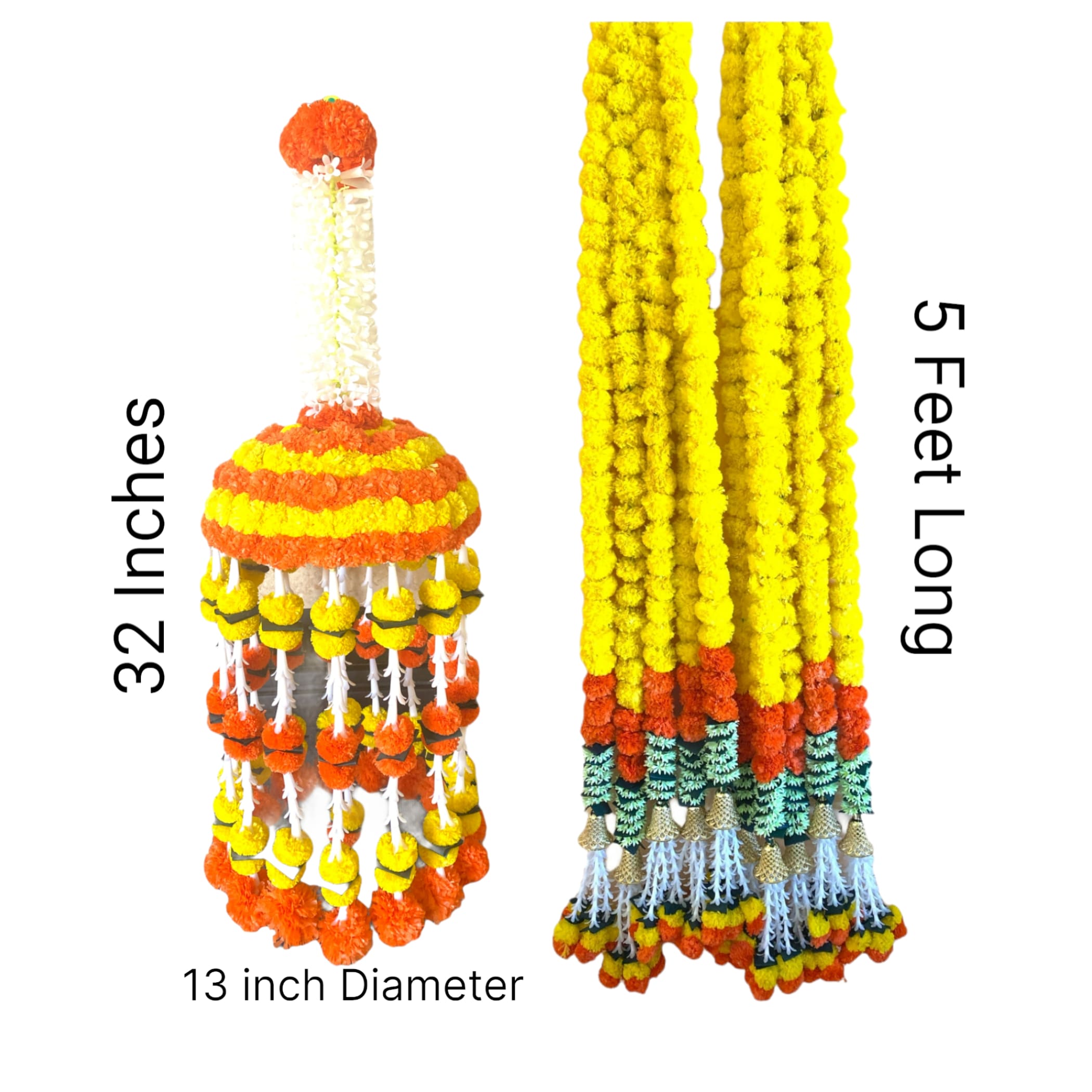 Marigold strings and jhoomar decor with mehndi decoration