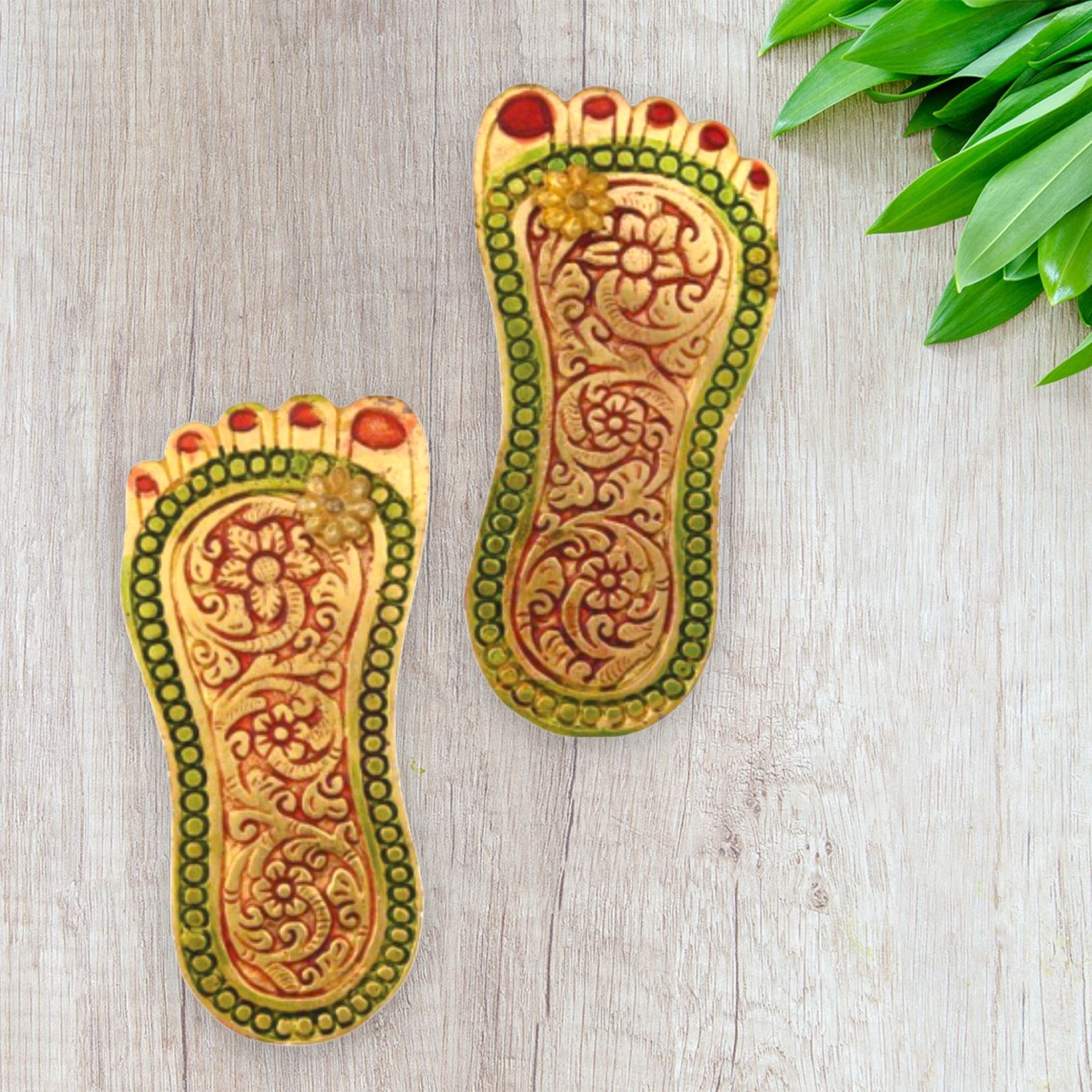 Metal Laxmi Feet Hindu Diwali Decor Vara Lakshmi Pagh Pooja
