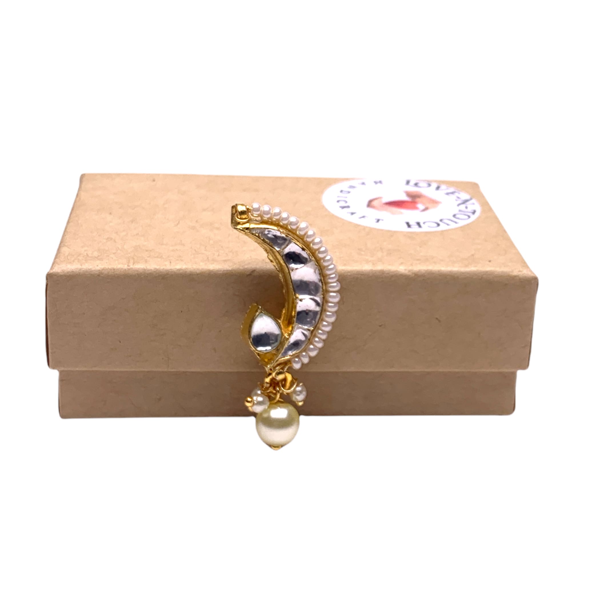 Nose pin kundan pressing ring with gold plating pearl