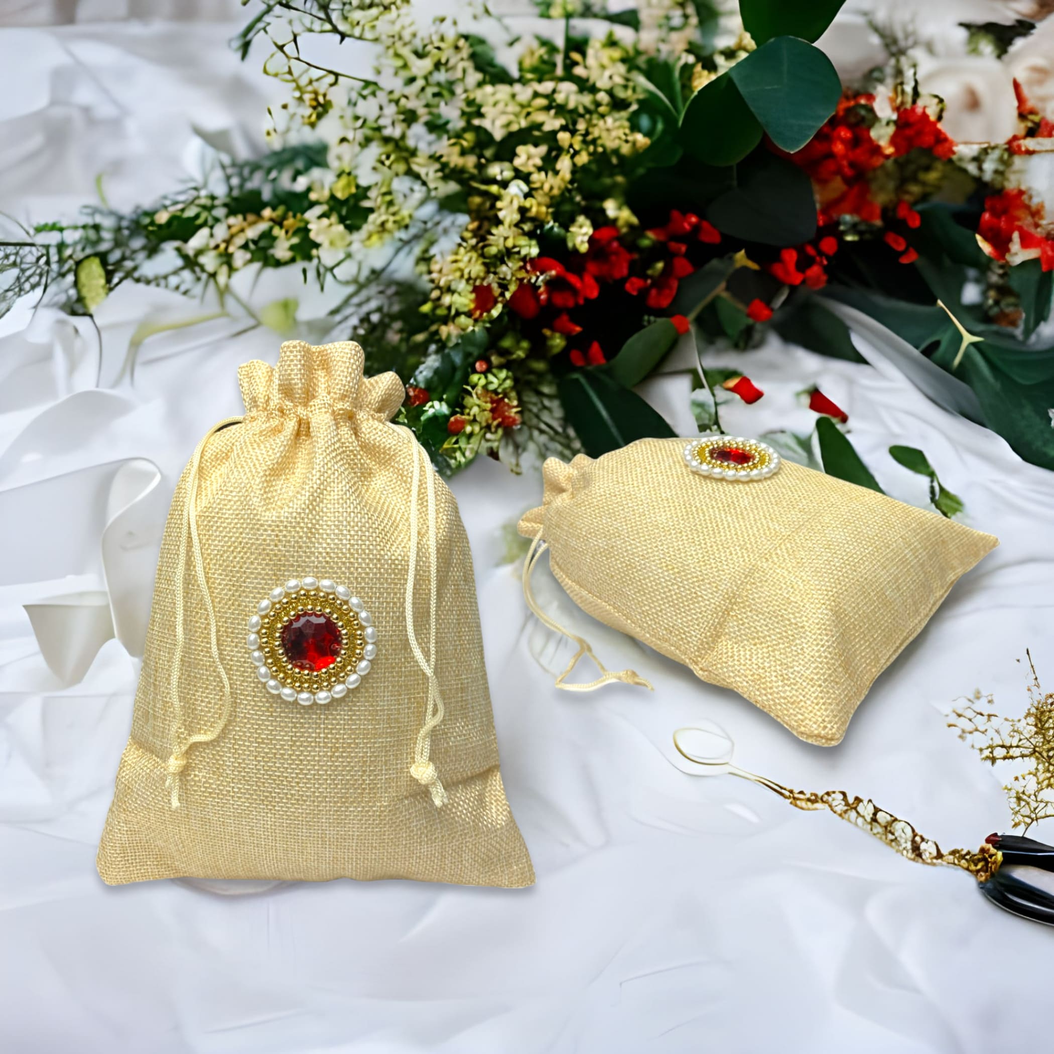 Pack Of 5 Potli Bags Eid Gift Women Jute Ethnic