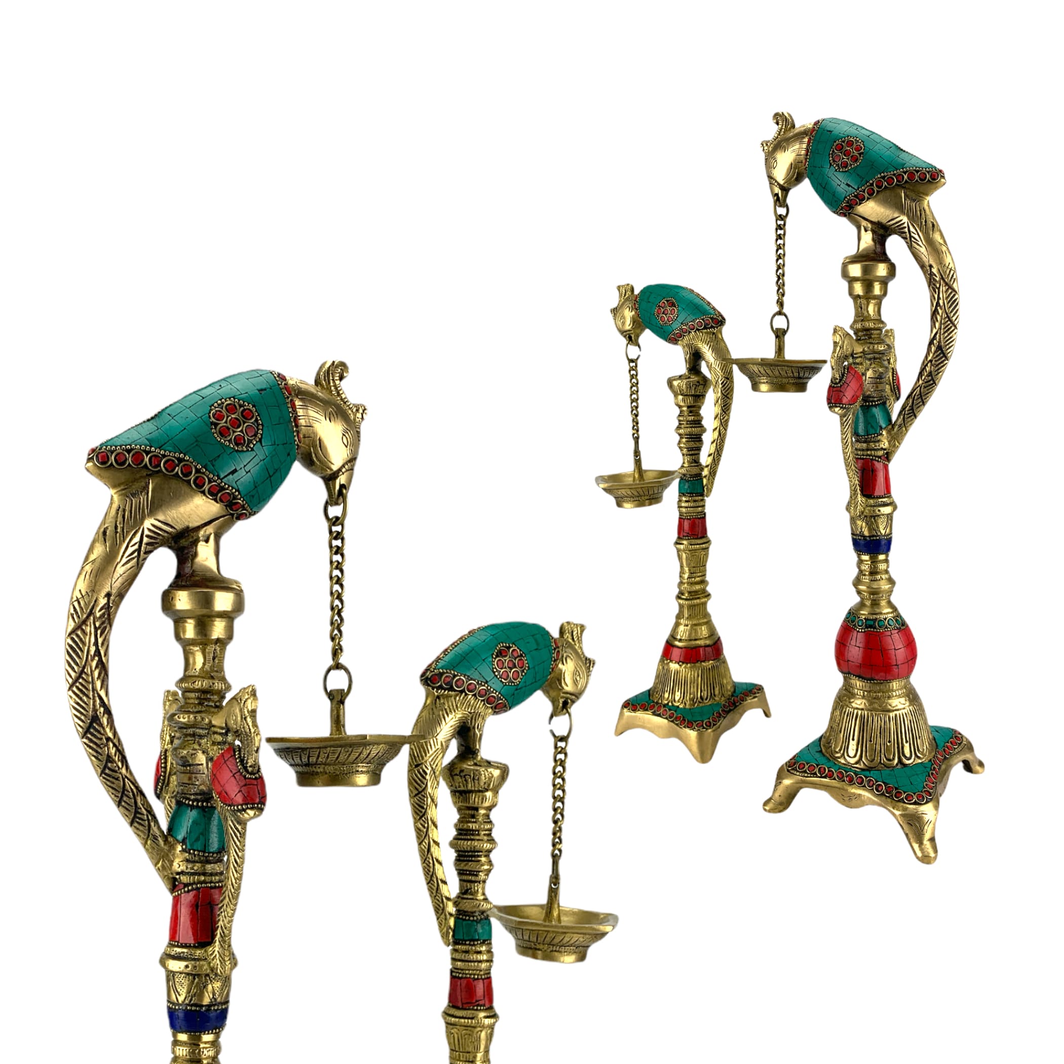 Parrot brass oil tall diya samai diwali decor lamp altar