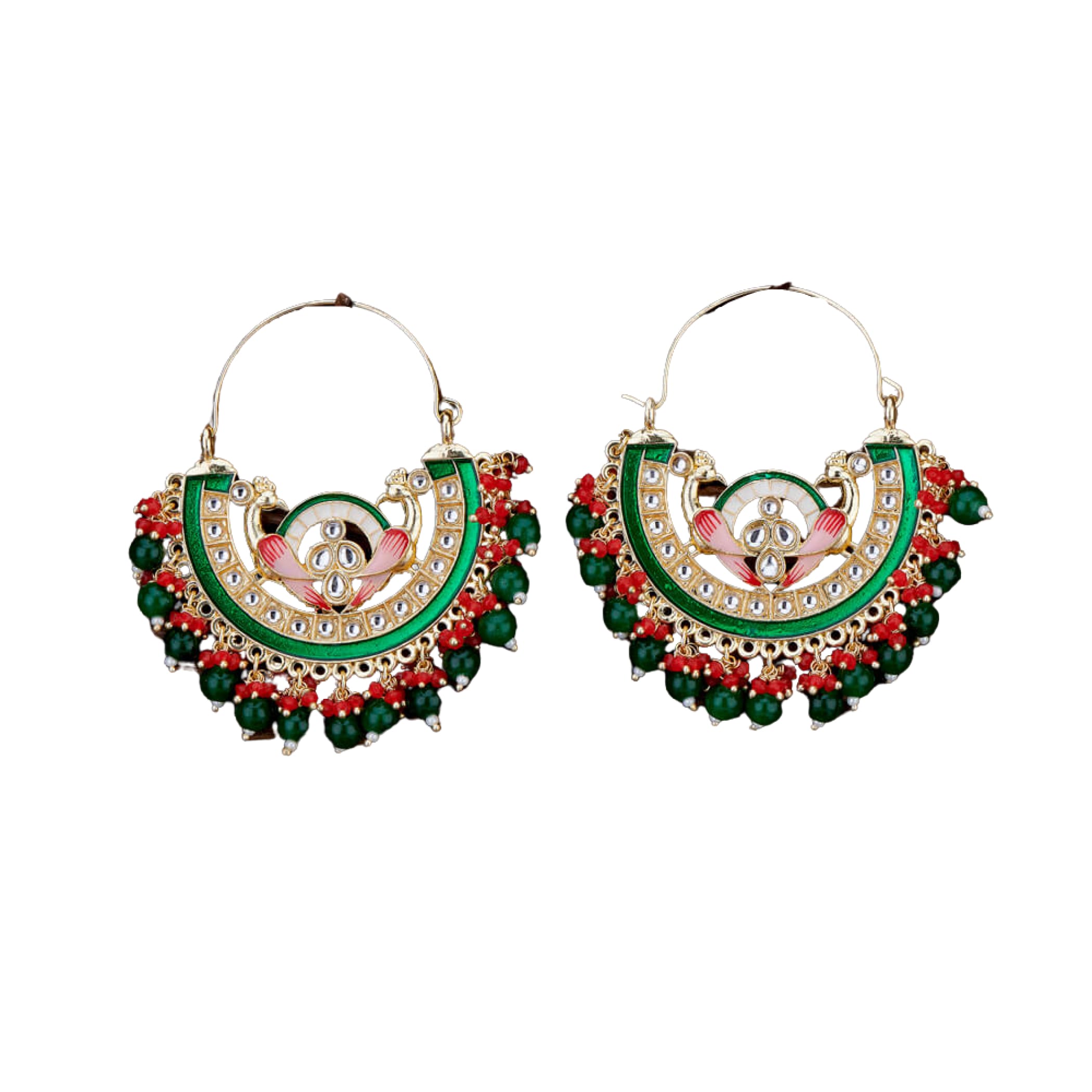 Peacock kundan hoop earing jhumke indian pakistani jewelry