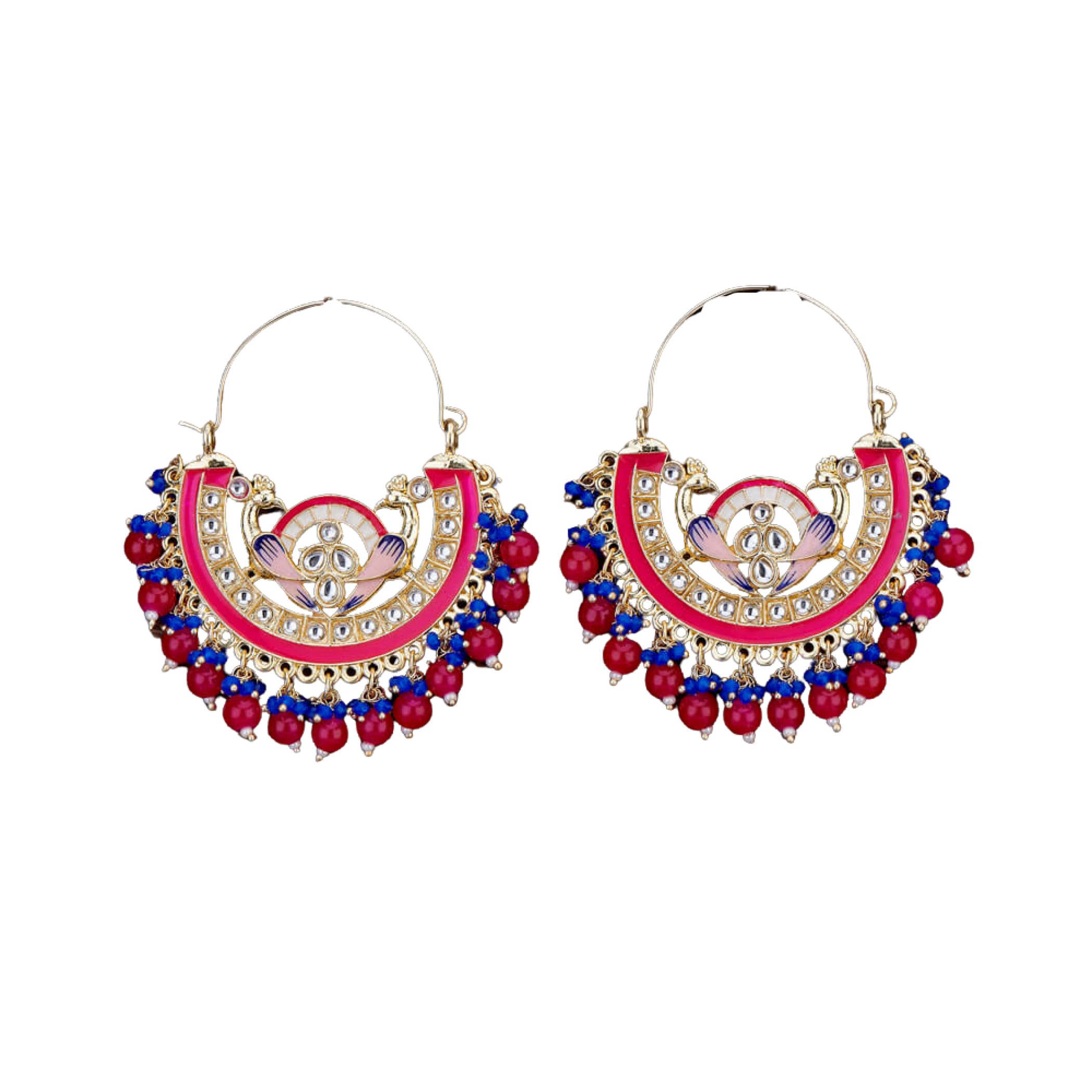 Indian earrings peacock kundan pearl hoop bollywood jhumka
