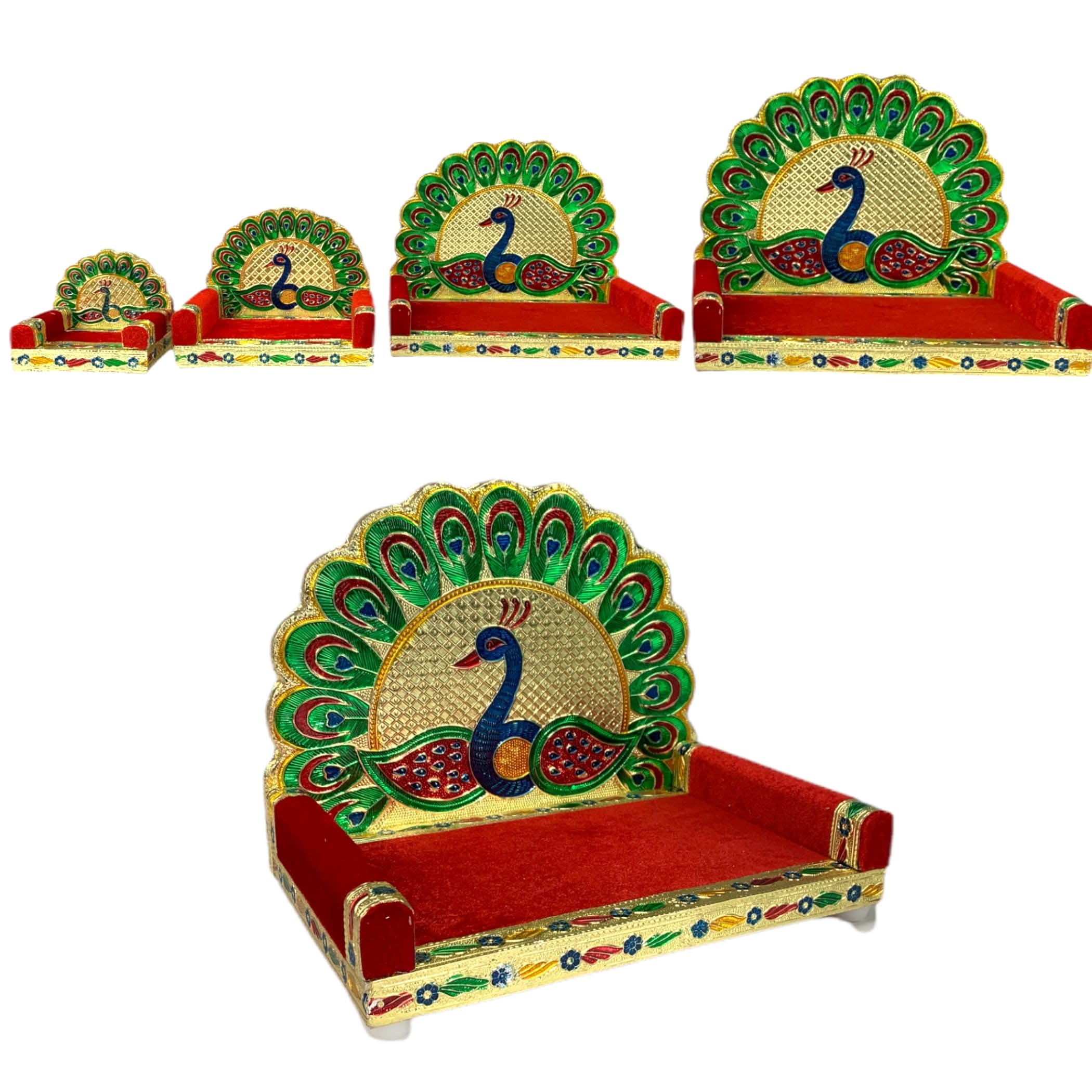 Peacock wooden laddu gopal sinhasan for pooja mandir kanha