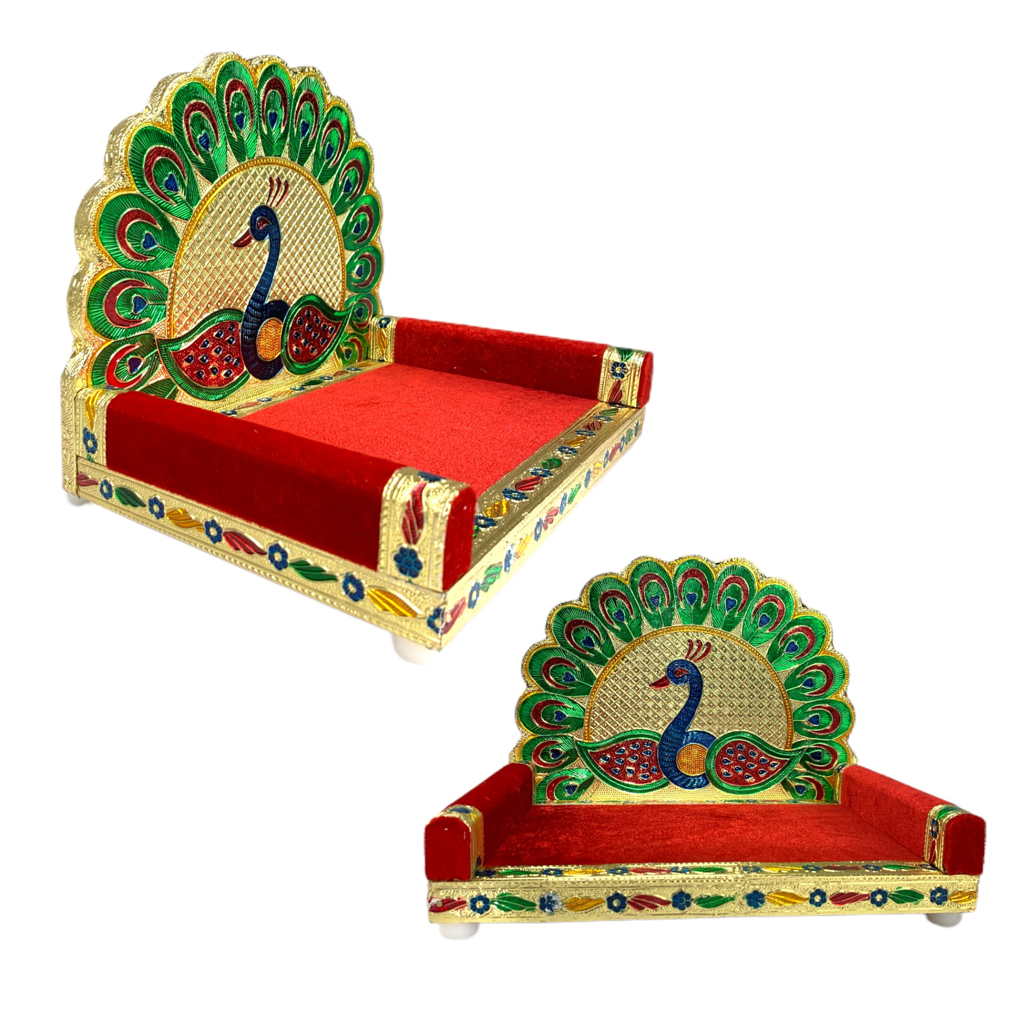 Peacock wooden laddu gopal sinhasan for pooja mandir kanha