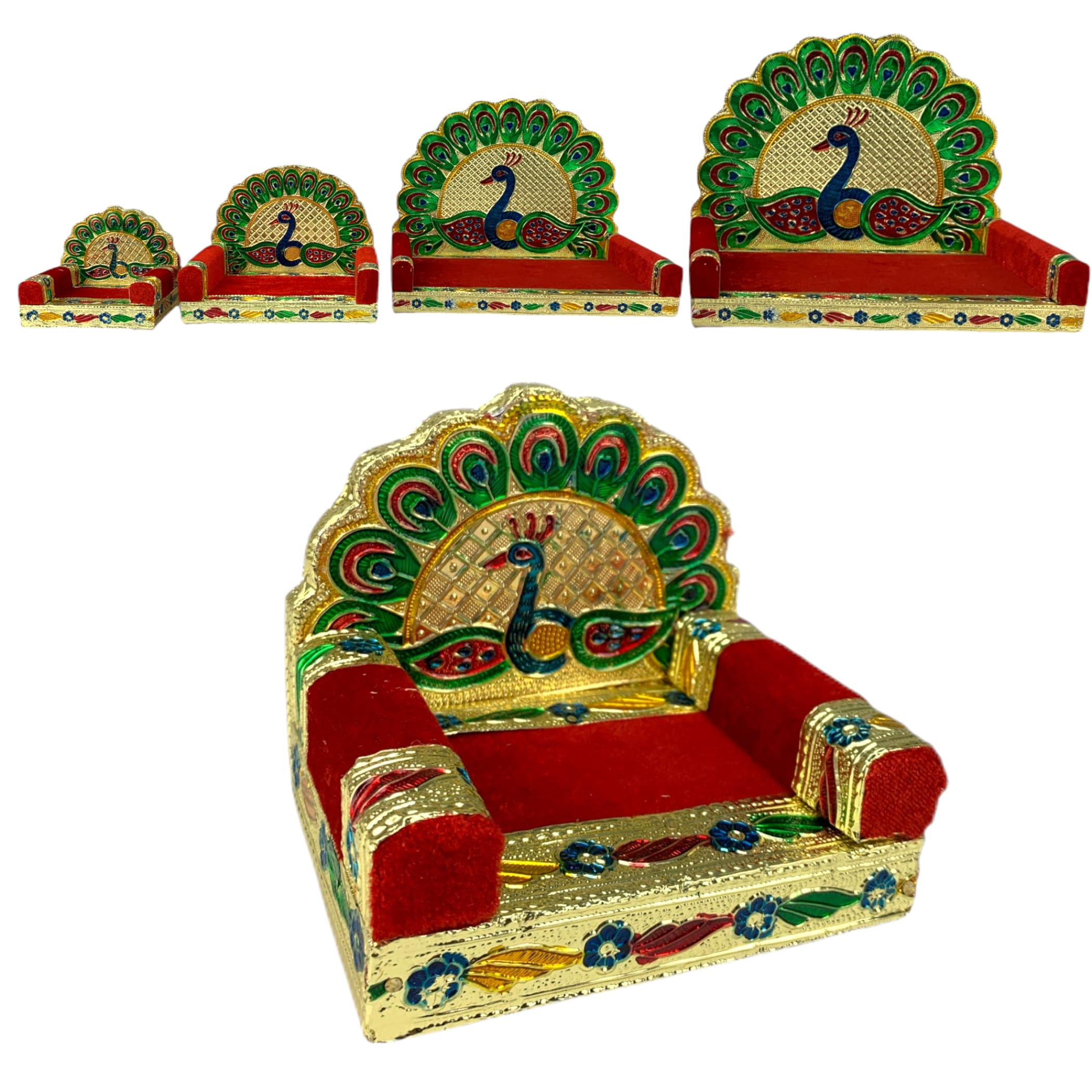 Peacock wooden laddu gopal sinhasan for pooja mandir kanha