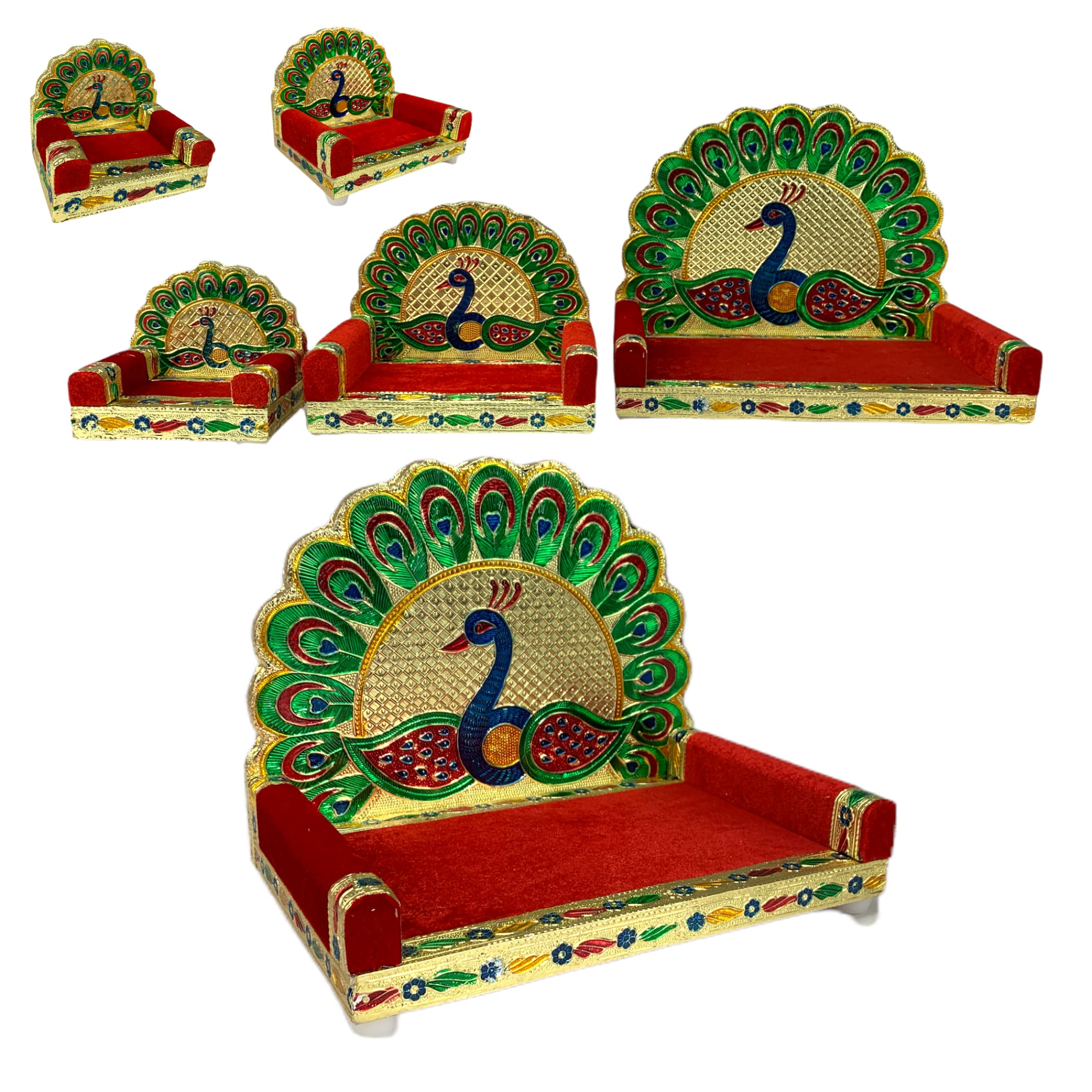 Peacock wooden laddu gopal sinhasan for pooja mandir kanha