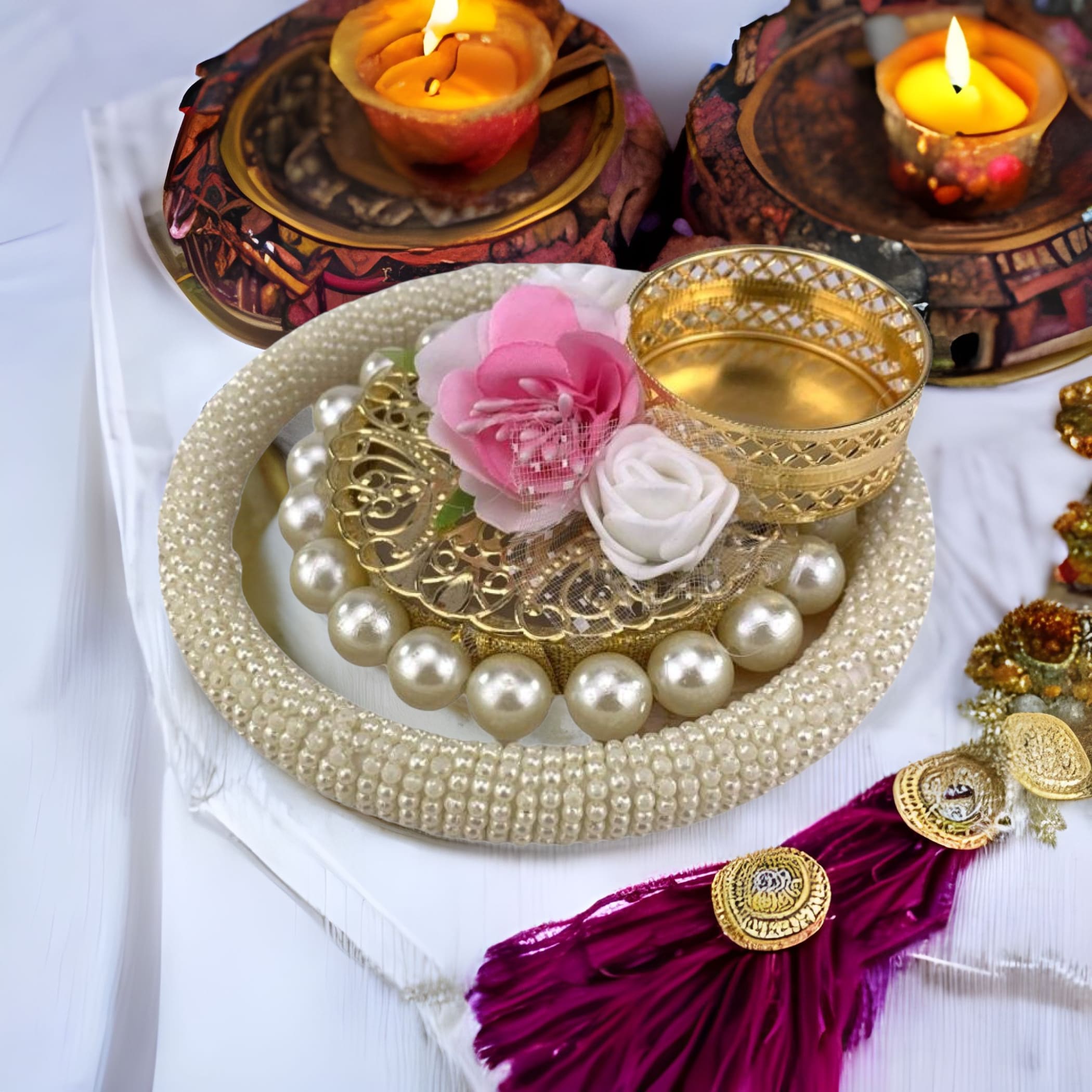 Pearl tealight diwali candle holder decoration boho decor