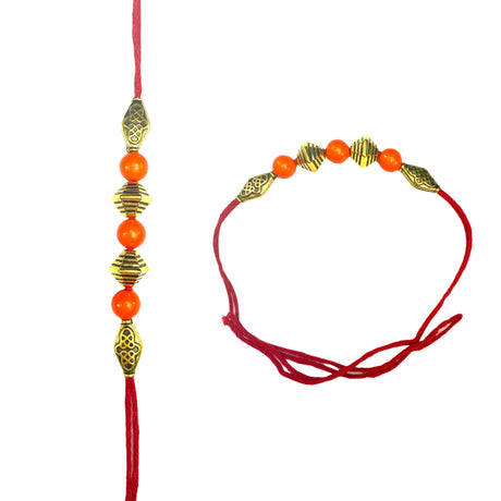 Bead rakhi with card and kumkum roli for brother