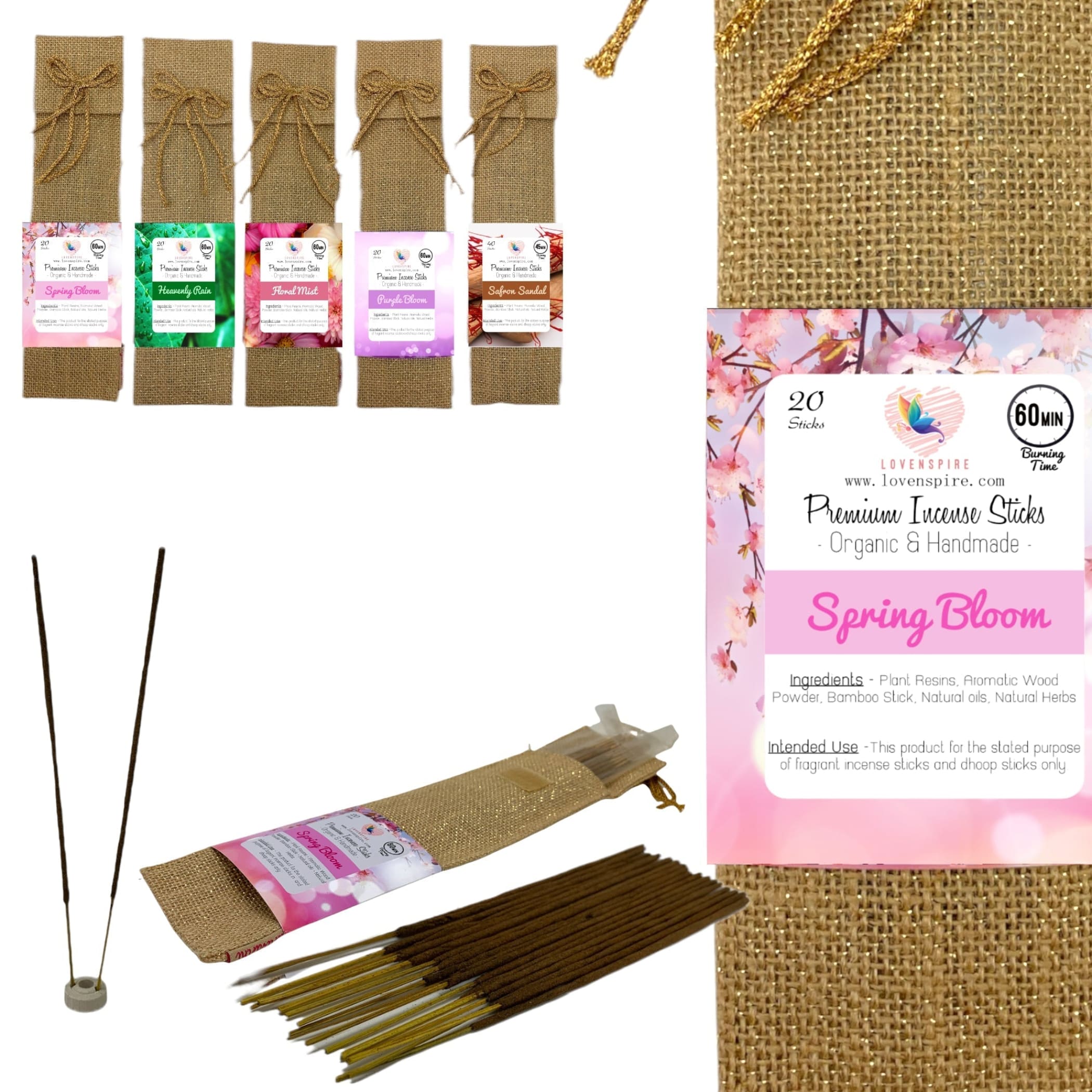 Premium scented incense sticks with jute storage bag /box