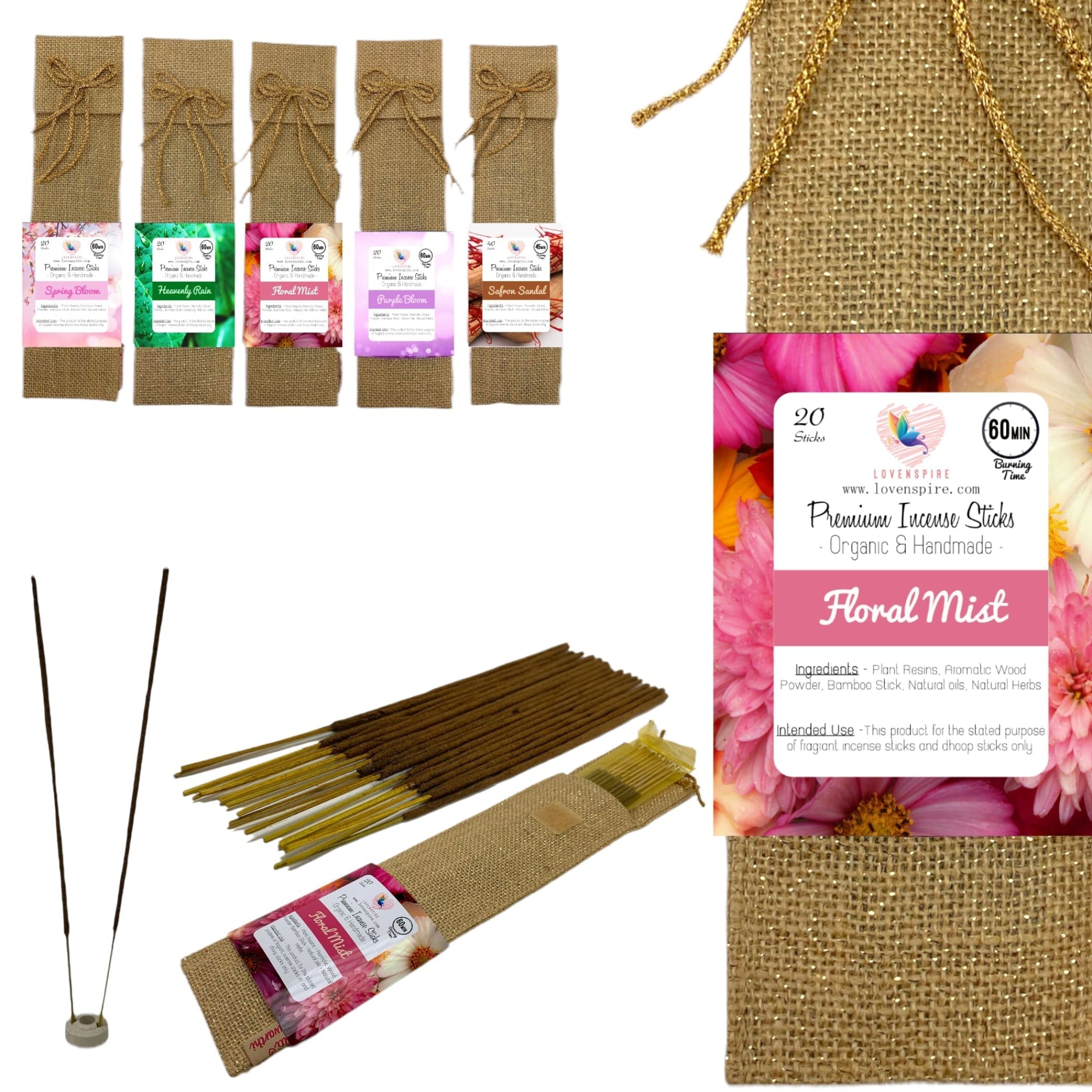 Premium scented incense sticks with jute storage bag /box